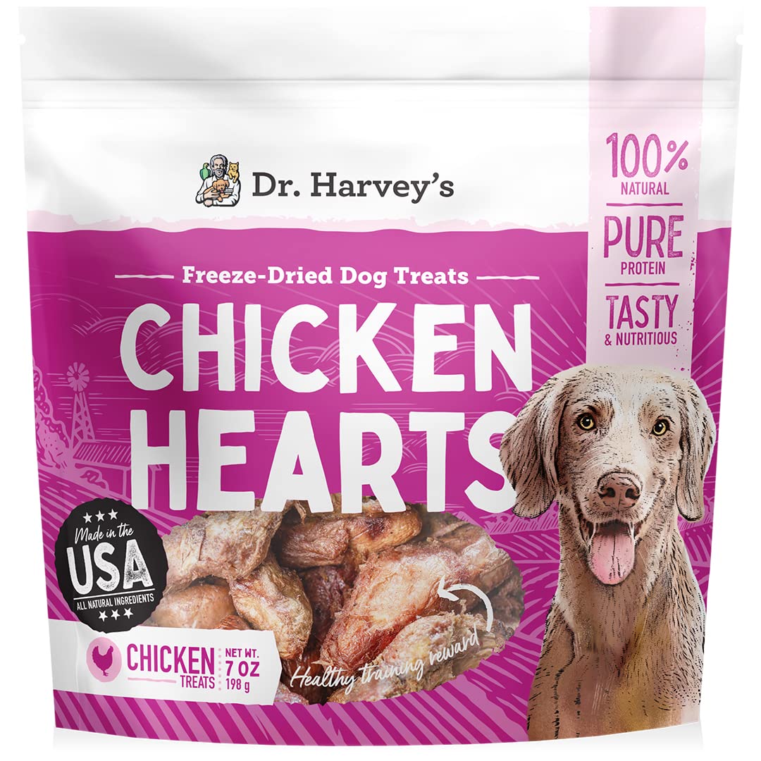 Dr. Harveys Freeze-Dried Chicken Hearts - Training Dog Treats, Single Ingredient, All-Natural USA Sourced Protein, Allergen-Fre