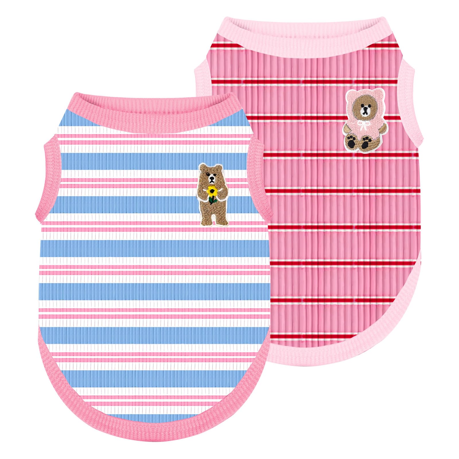 Abrrlo 2 Pack Striped Small Dog Shirt Summer Dog Clothes For Girls Female Pink Cat Outfits Sleeveless Stretchy Puppy Tshirts Lig
