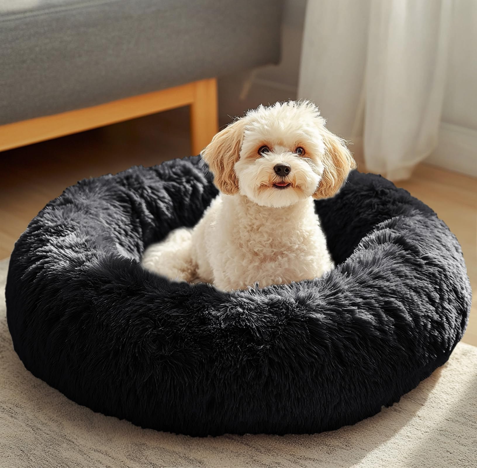 Jollyvogue Dog Beds, Calming Small Dog Bed, Anti-Anxiety Dog Bed For Small Dogs, Fluffy Donut Dog Bed, Cozy Dog Cat Cushion Bed For Small Medium Dogs And Cats (20')