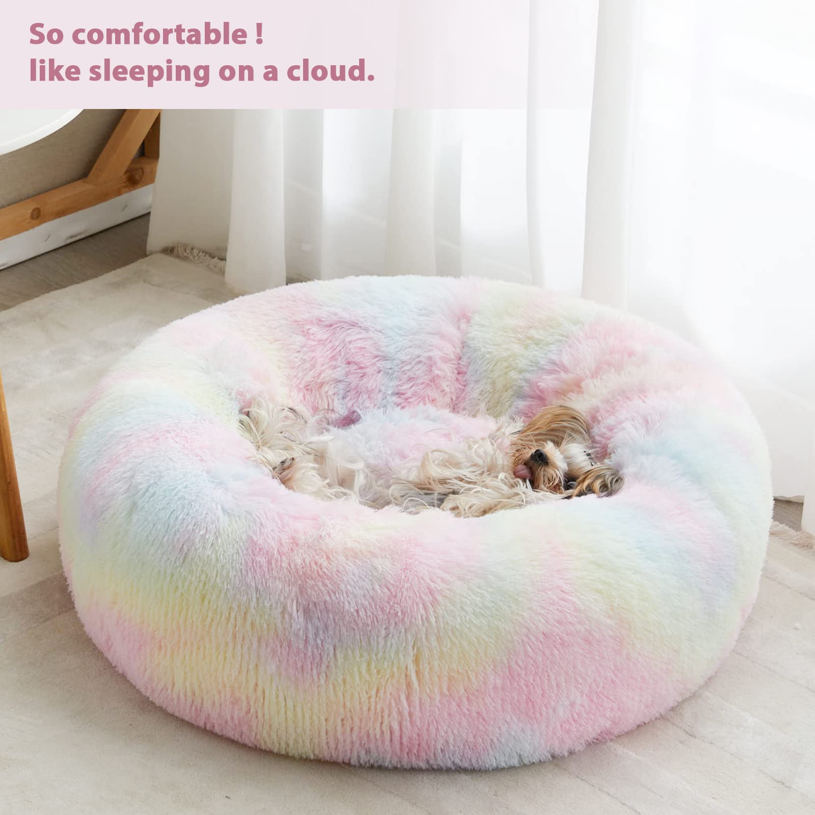 Wnpethome Calming Dog Bed Cat Bed Donut, Faux Fur Pet Bed Self-Warming Donut Cuddler, Comfortable Round Plush Dog Beds (30 X 30