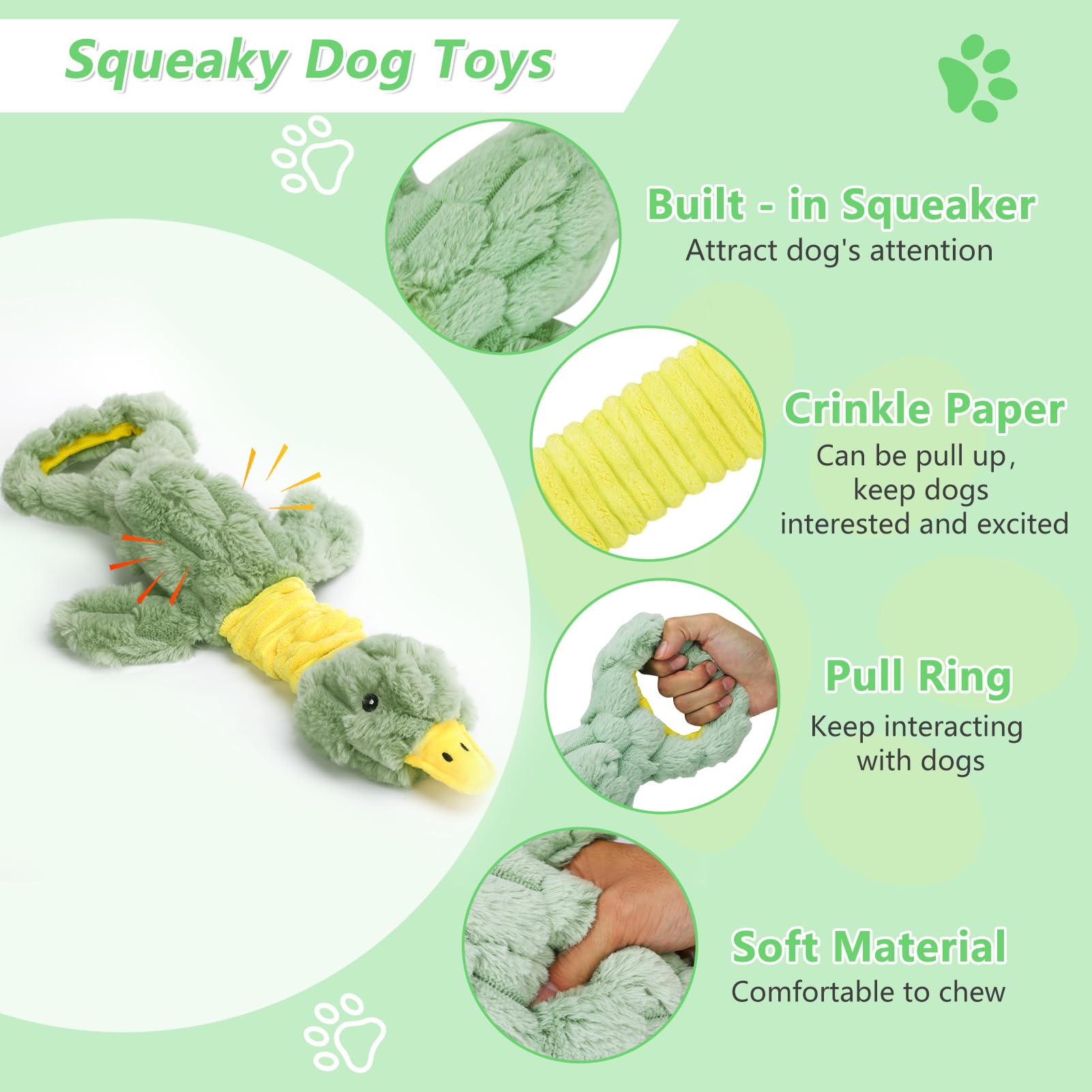 Eneston Large Plush Squeaky Dog Toys For Aggressive Chewers, Interactive Tug Of War Puppy Toys For Indoor Play - Duck Stuffed Do
