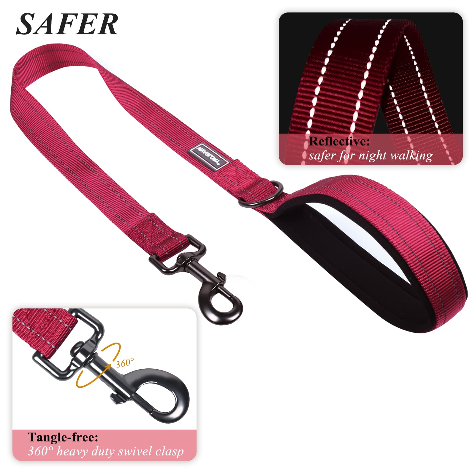 Vivaglory Short Dog Leash For Medium & Large Dogs, 24Inch, Red