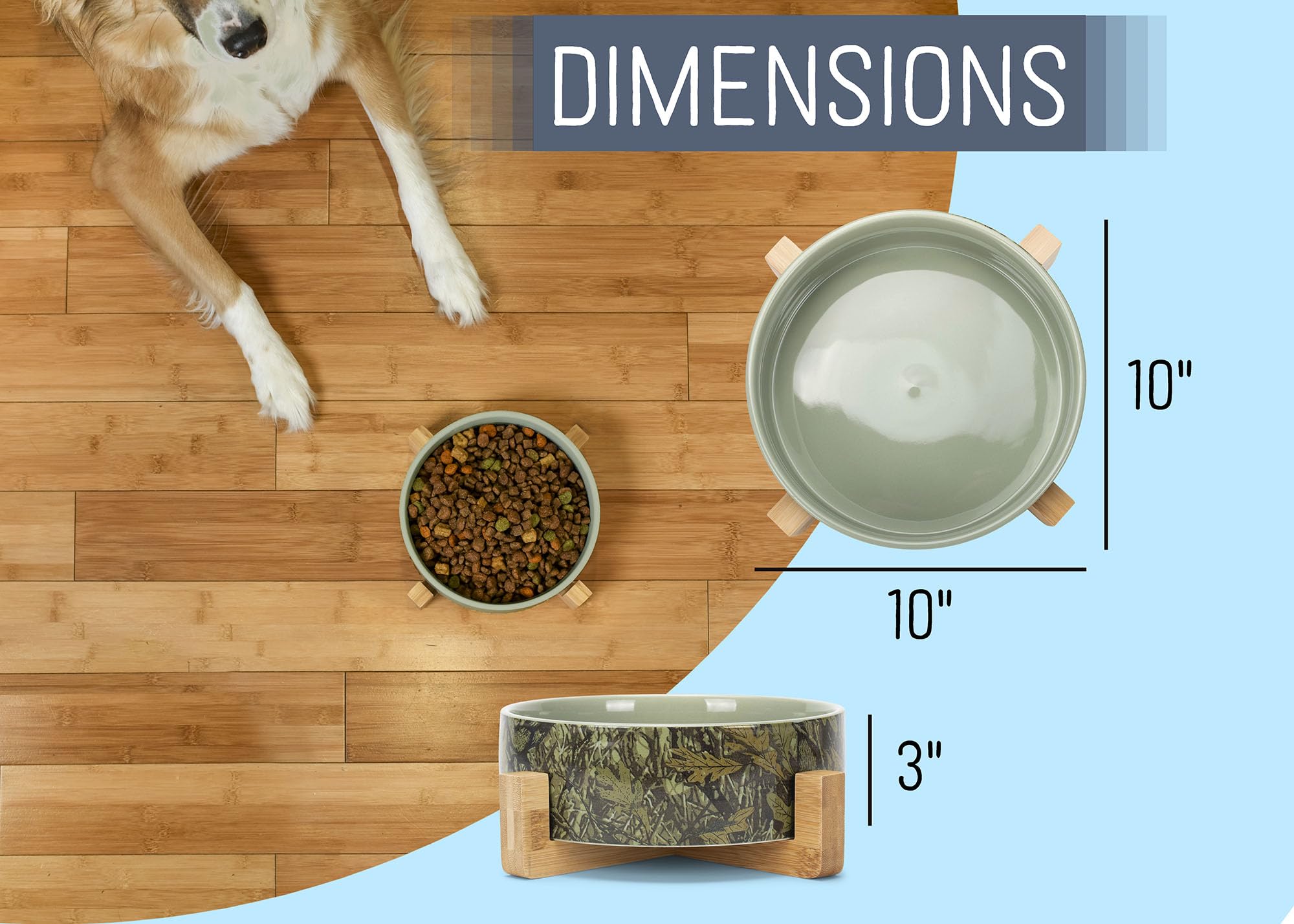 Nat & Jules Large Hunting Camo 8 Inch Stoneware Ceramic And Wood Pet Bowl With Stand