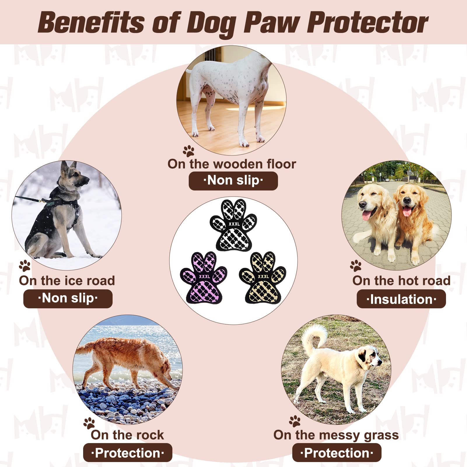 BEAUTYZOO Dog Paw Protectors Grip Pads Anti-Slip Traction for Small Medium Large Dogs on Hardwood Floors Hot Pavement, Dog Grip