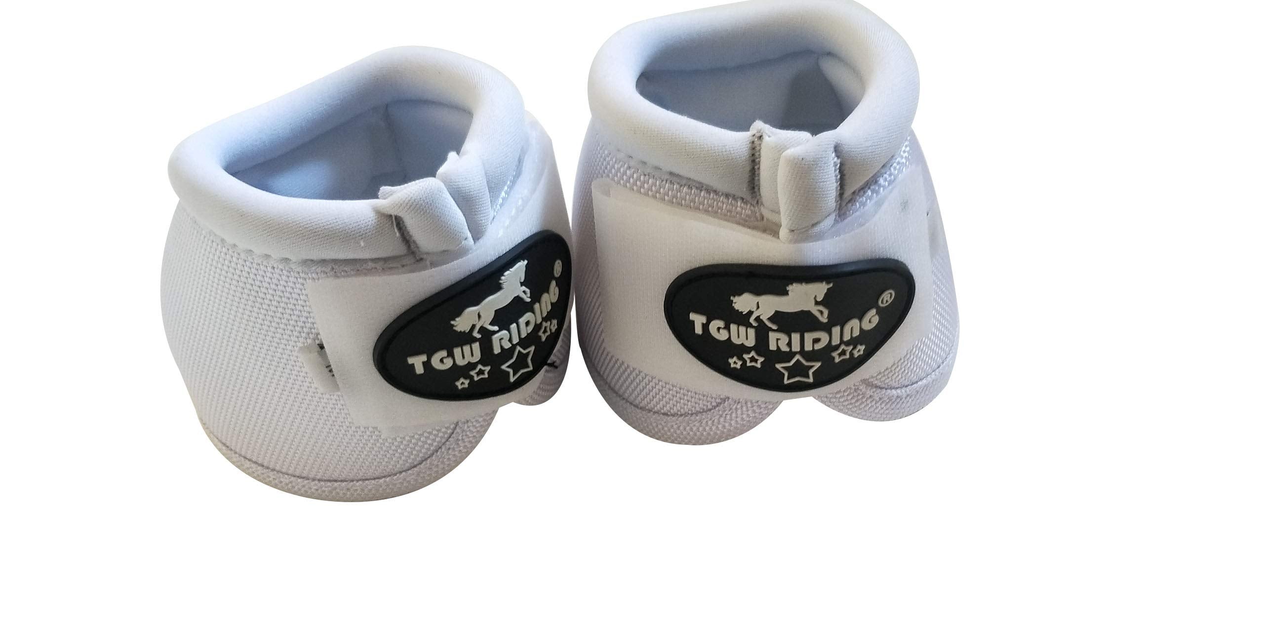 Tgw Riding 2520D Horse Bell Boots No-Turn Horse Bell Boots, Equine Ballistic Hoof Overreach Bell Boot, Pair (White, L)