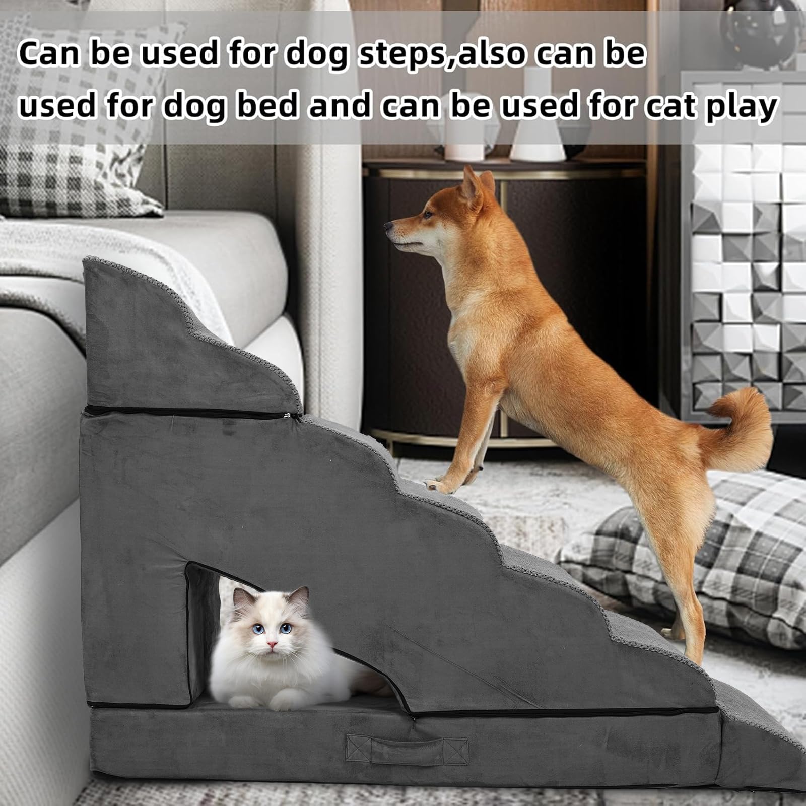 Foam Dog Stairs & Steps Ramps for High Beds 30-36 inches High Tall, LitaiL 7 Step Pet Stairs Steps for High Beds 30 inch Large D