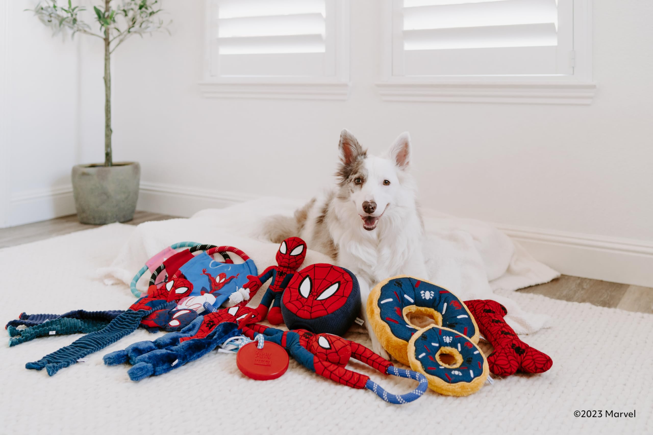 ZippyPaws Burrow Puzzle Plush Dog Toy for Small to Medium Dogs, Spider Man Color, Interactive Squeaky Toy, Model ZPC1911