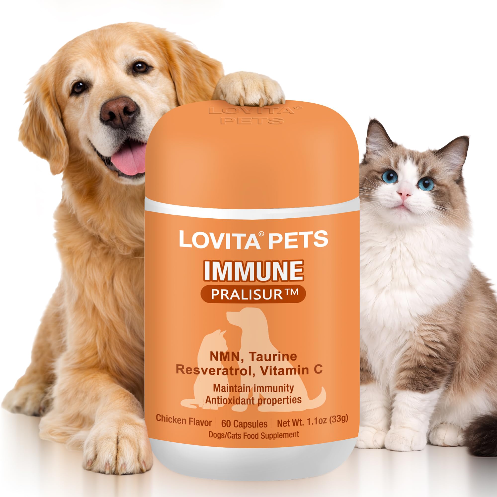 LOVITA Pets Senior Wellness Capsules for Dogs & Cats, with NMN, Resveratrol, Taurine, and PRALISUR Beta-Glucan, Daily Nutritiona