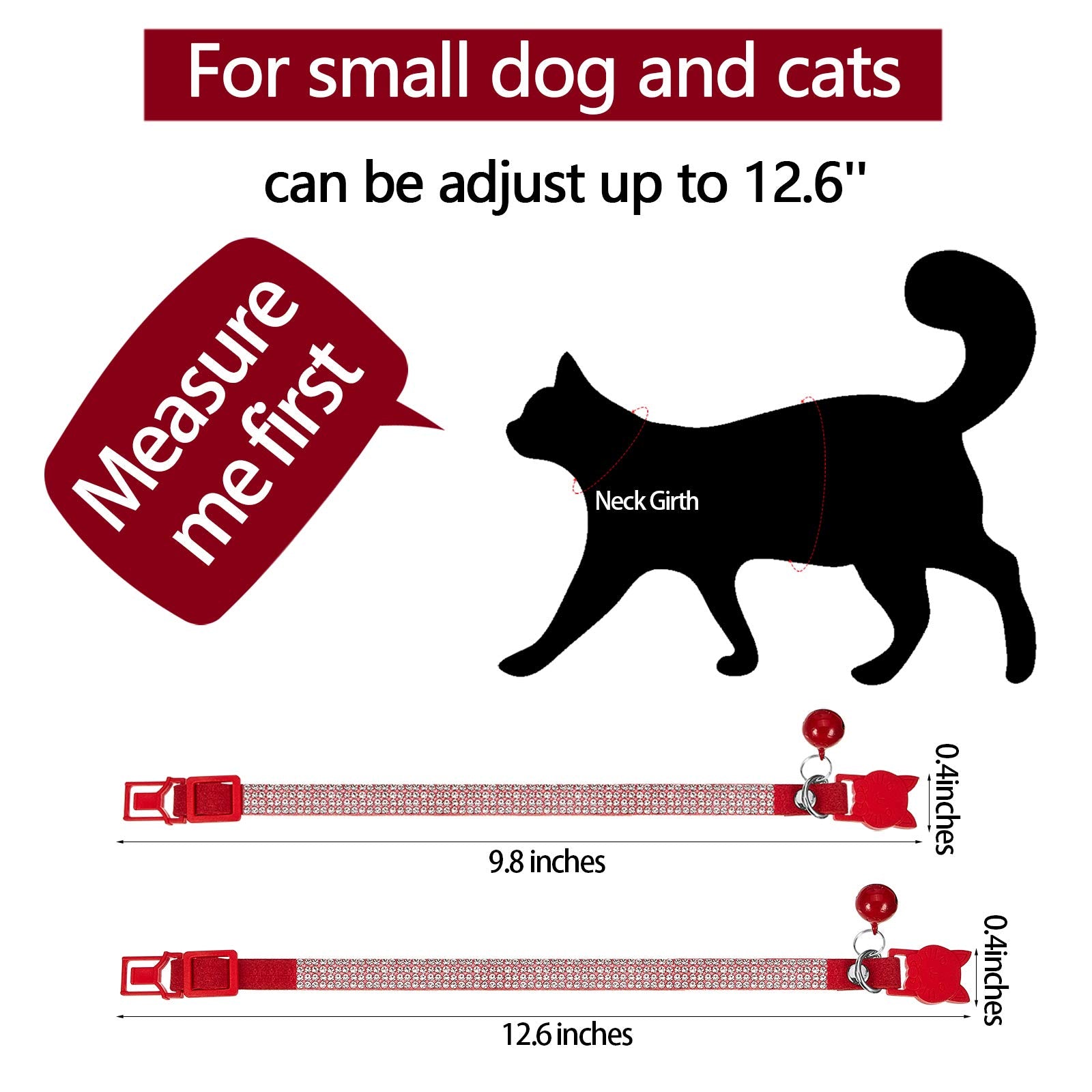 Weewooday 4 Pieces Rhinestones Cat Collars Breakaway Cat Collar With Bell Bling Pet Accessories With Soft Velvet, 4 Colors(S,Pin