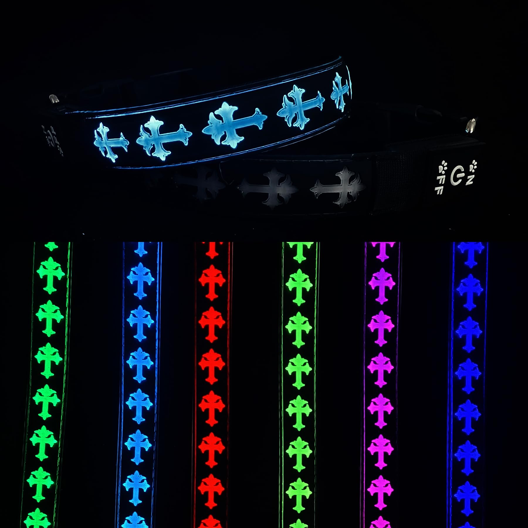 Dogled Usb-C Led Light Up Dog Collar, 3D Design Comfortable And Soft Material,Multicolored Lighting,Night Dog Collar (Cr, M(15.7