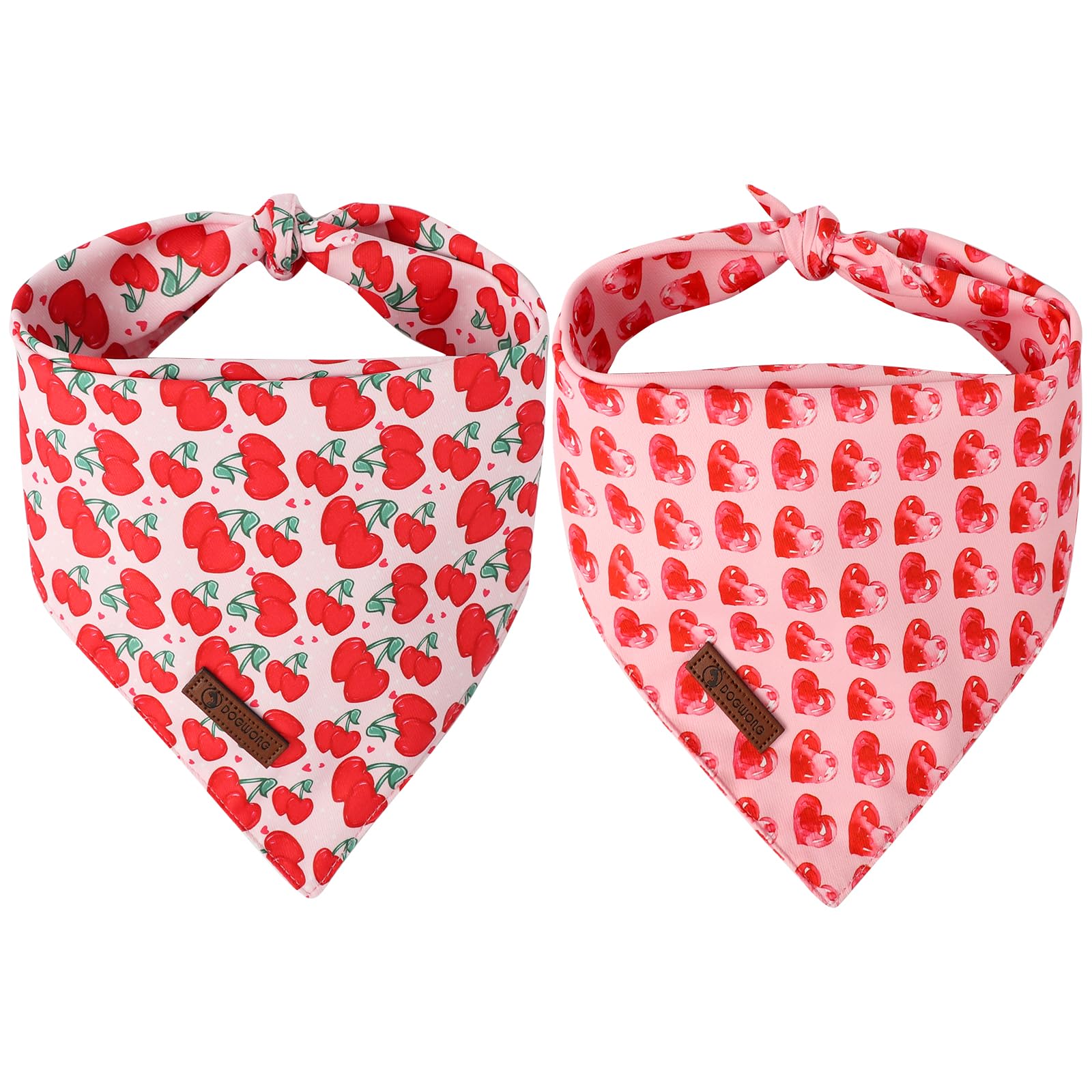Dogwong Valentine'S Dog Bandanas 2 Pack, Pink Triangle Reversible Love Heart Pet Scarf Durable Girl Boy Holiday Bandana For Smal