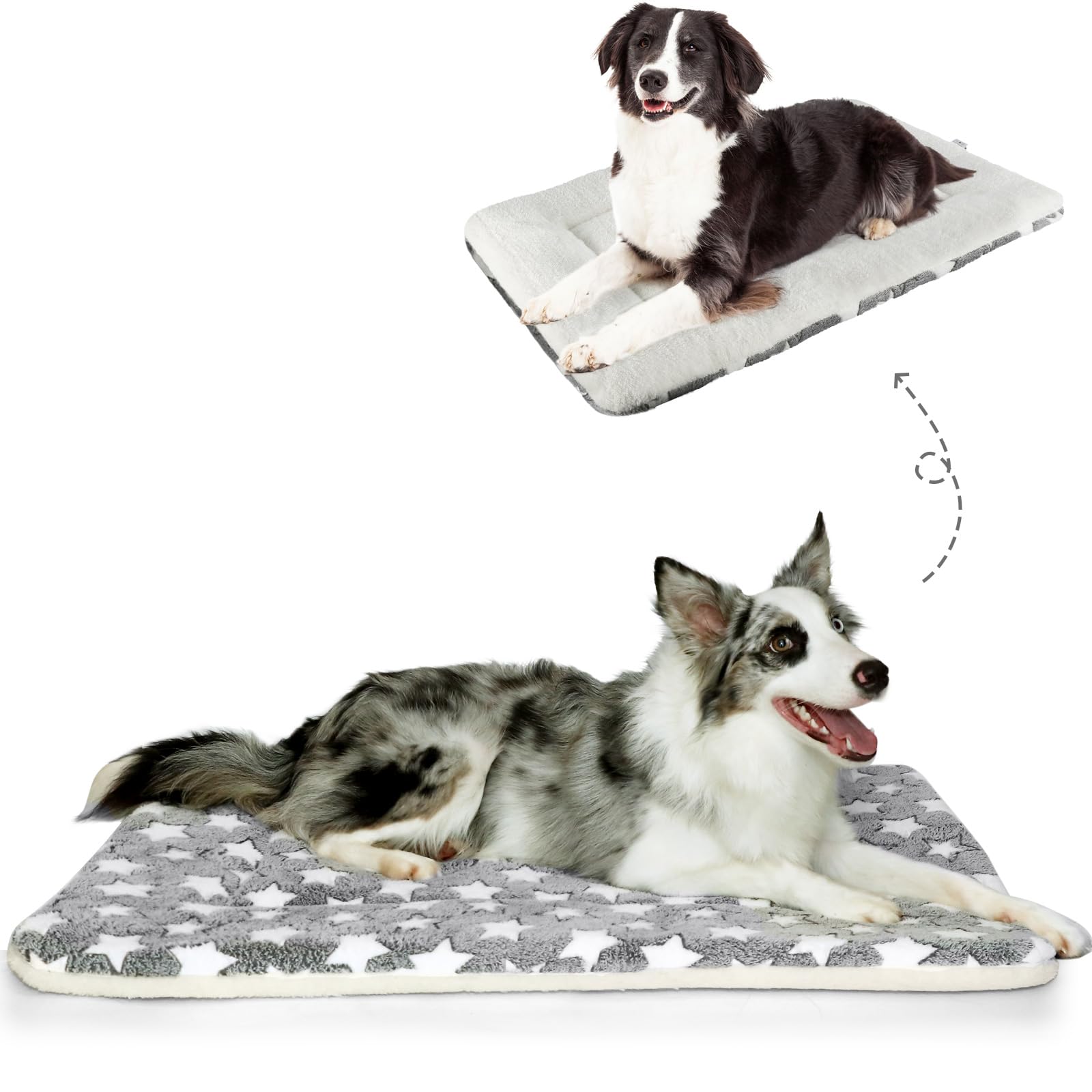 Mora Pets Dog Bed Crate Pad Ultra Soft Pet Bed With Cute Star Print Washable Crate Mat For Large Medium Small Dogs Reversible Fleece Dog Crate Kennel Mat Cat Bed Liner 35 X 22.8 Inch Grey