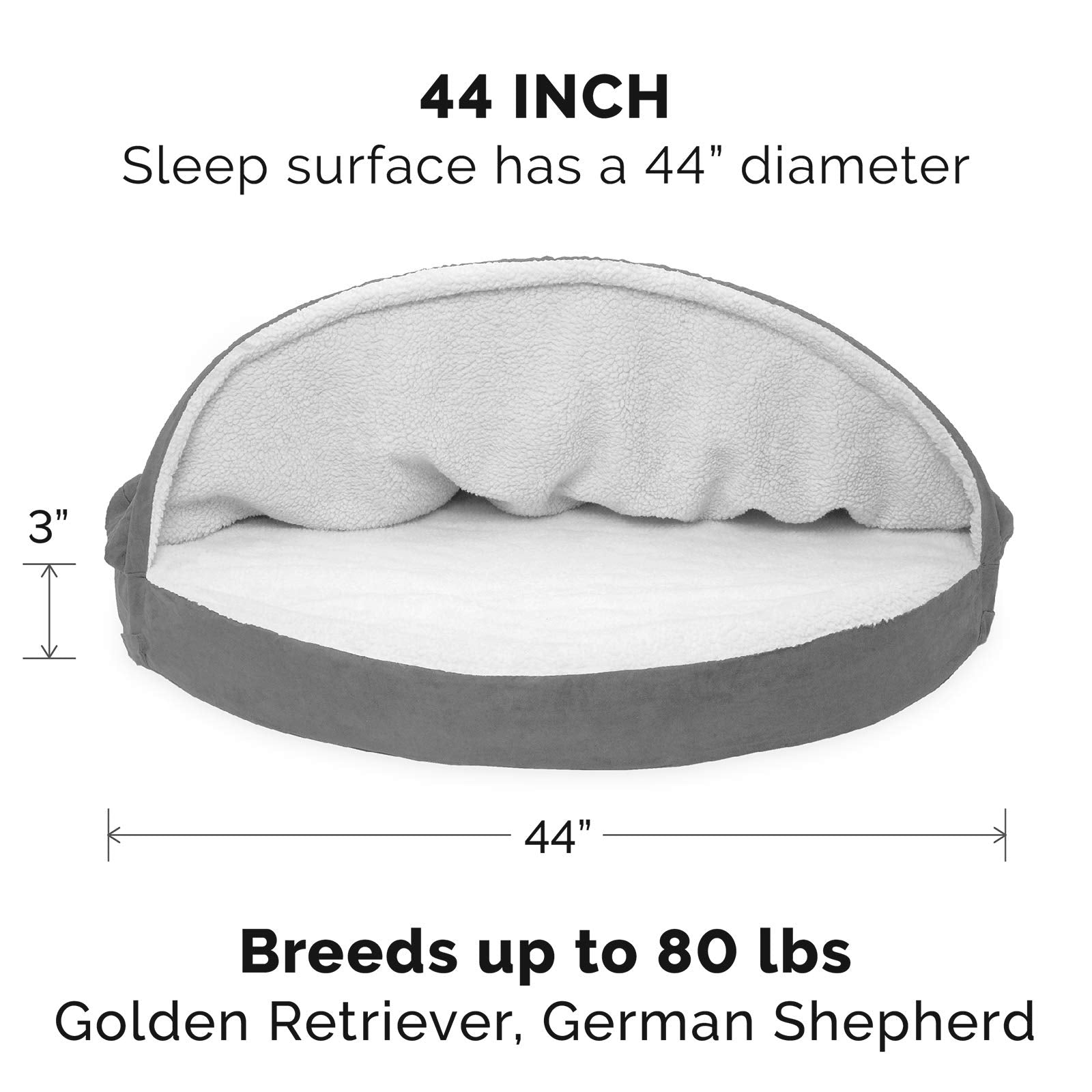Furhaven 44 Round Cooling Gel Dog Bed for Large Dogs w/ Removable Washable Cover, For Dogs Up to 80 lbs - Sherpa & Suede Snugger