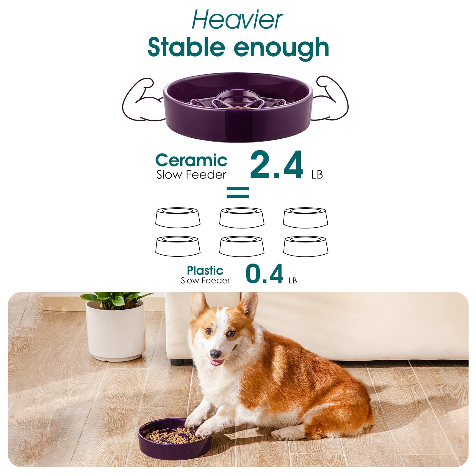 vancasso Slow Feeder Dog Bowl, 1.5 Cups Ceramic Slow Feeder for Medium Breed, Puzzle Maze Food Dog Bowl for Fast Eater, Dark Pur