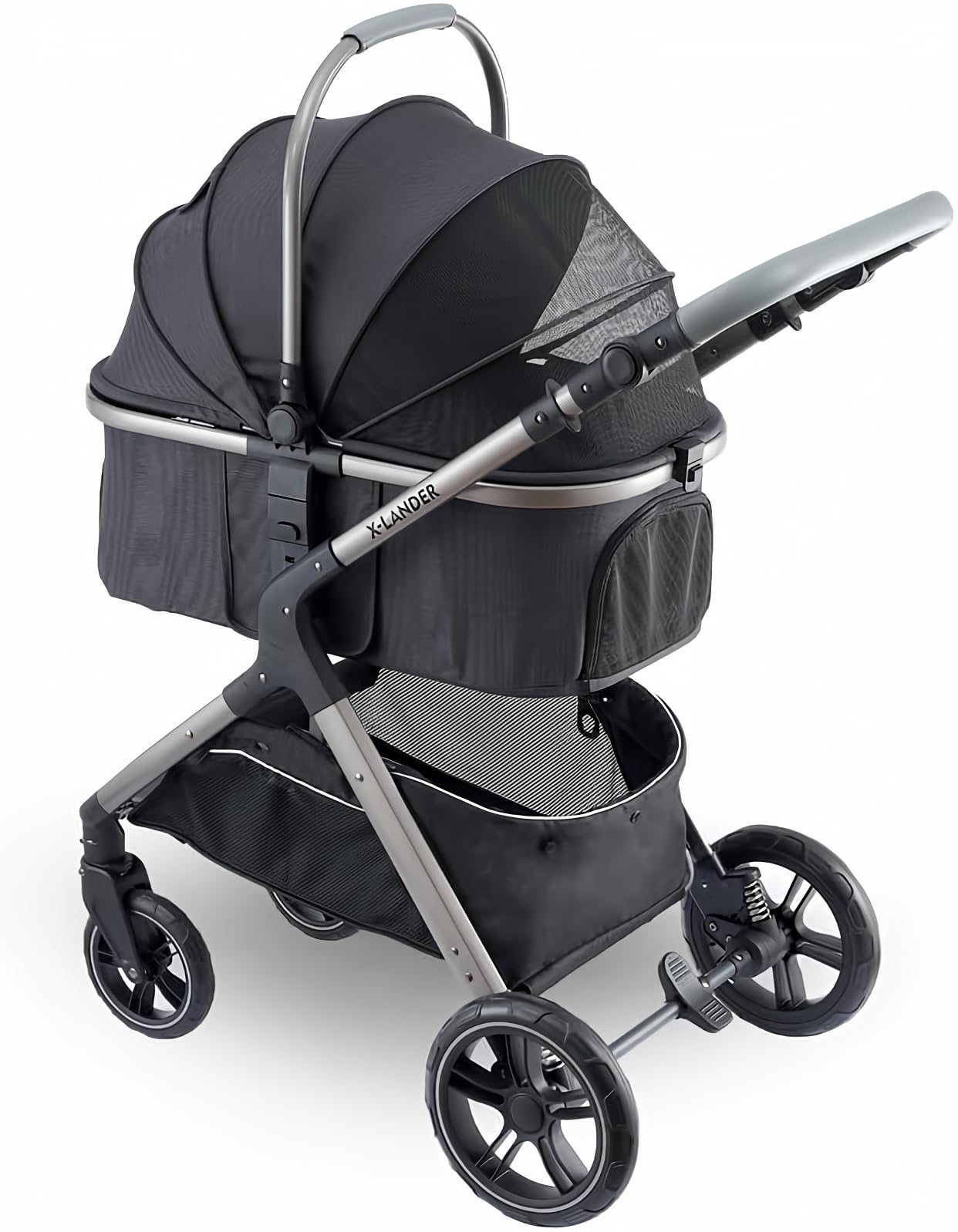 Tumitpet Pet Stroller For Small Medium Dogs, Cat Carriage Travel System Four Wheel Dog Stroller With Carrier, Zipperless Entry/C