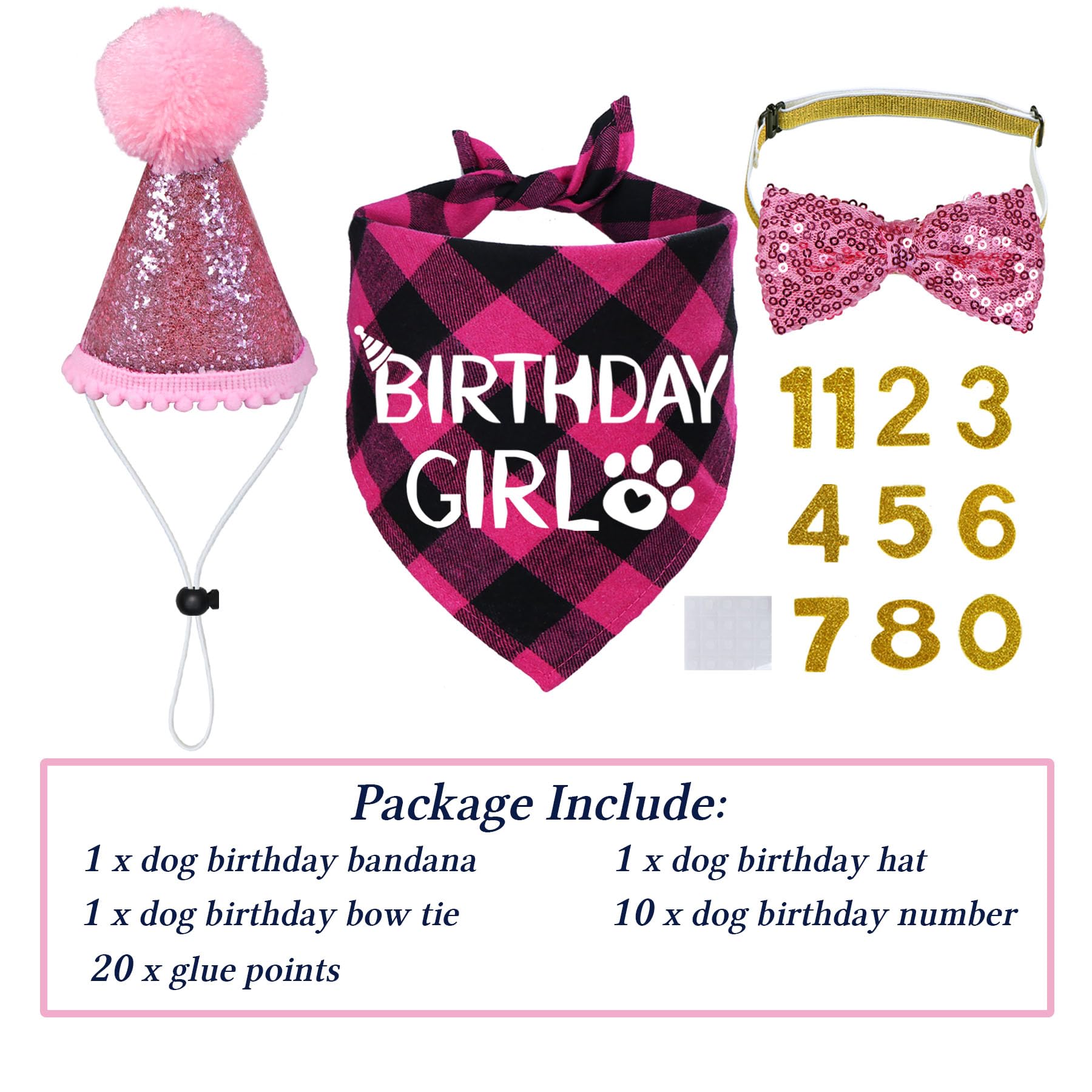 Stmk Dog Birthday Party Supplies, Multi Sizes Dog Birthday Hat With Numbers Bandana Bow Tie For Small Medium Dogs Pets Birthday