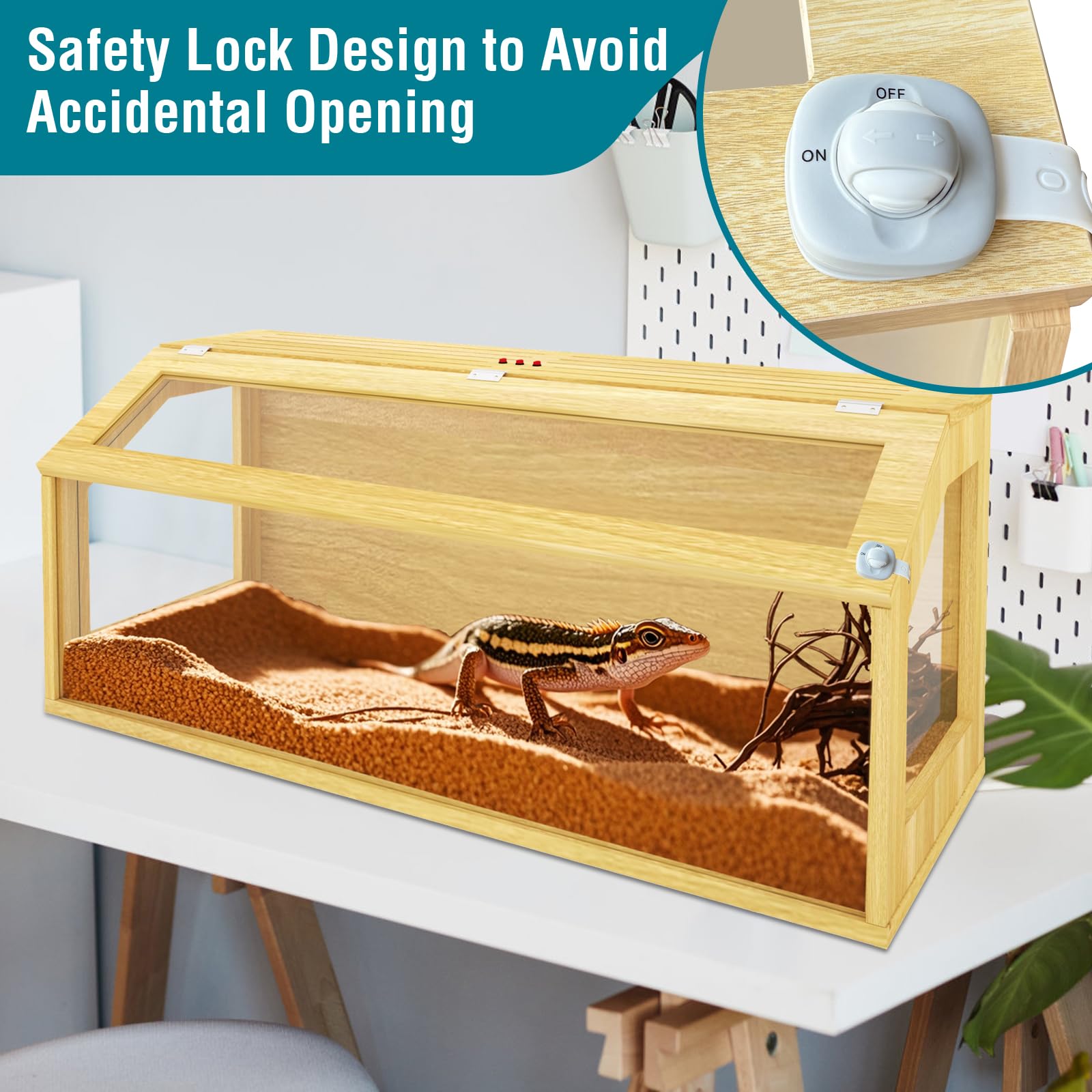 75 Gallon Reptile Tank, Wooden Bearded Dragon Terrarium Tank With Top Ventilation, Large Reptile Enclosure For Snake, Lizard, An