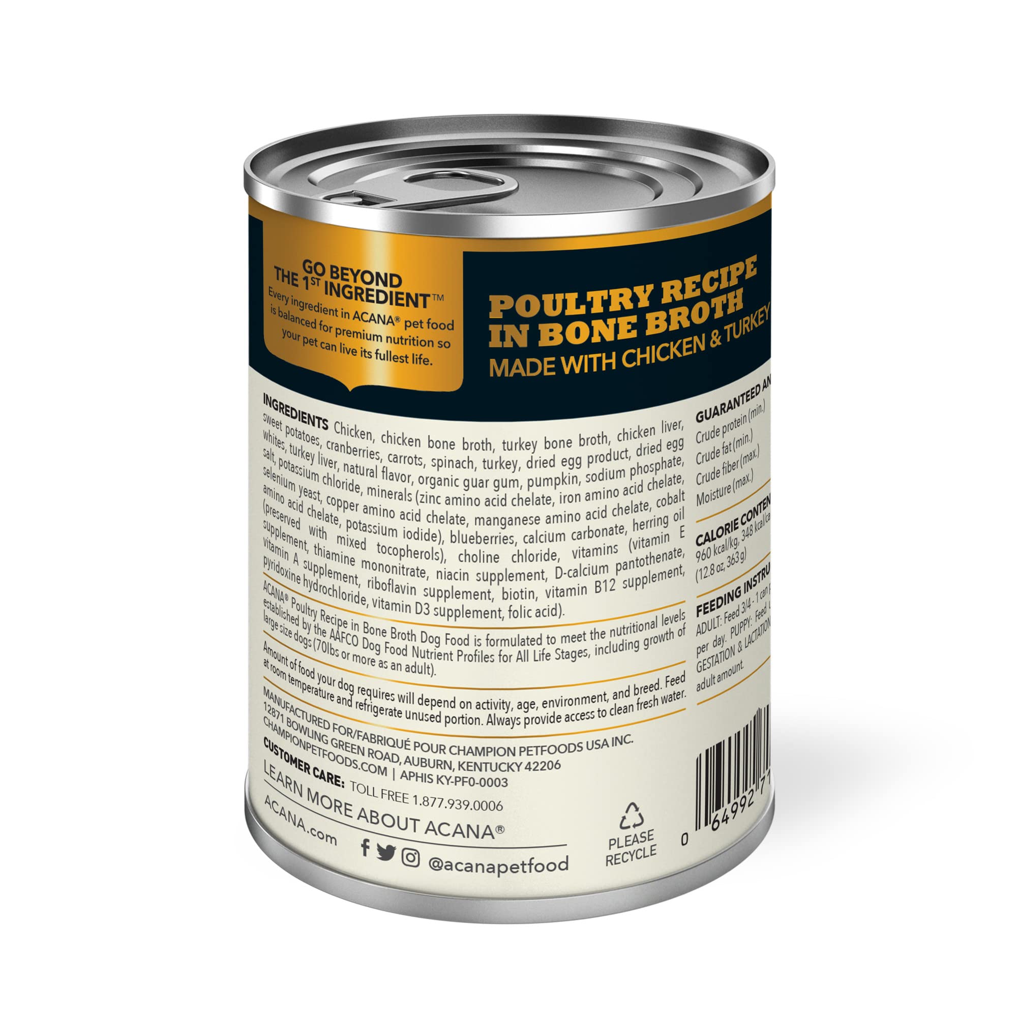 ACANA Premium Chunks in Bone Broth Grain-free Wet Dog Food Poultry Recipe 12.8oz Cans (12 Count)
