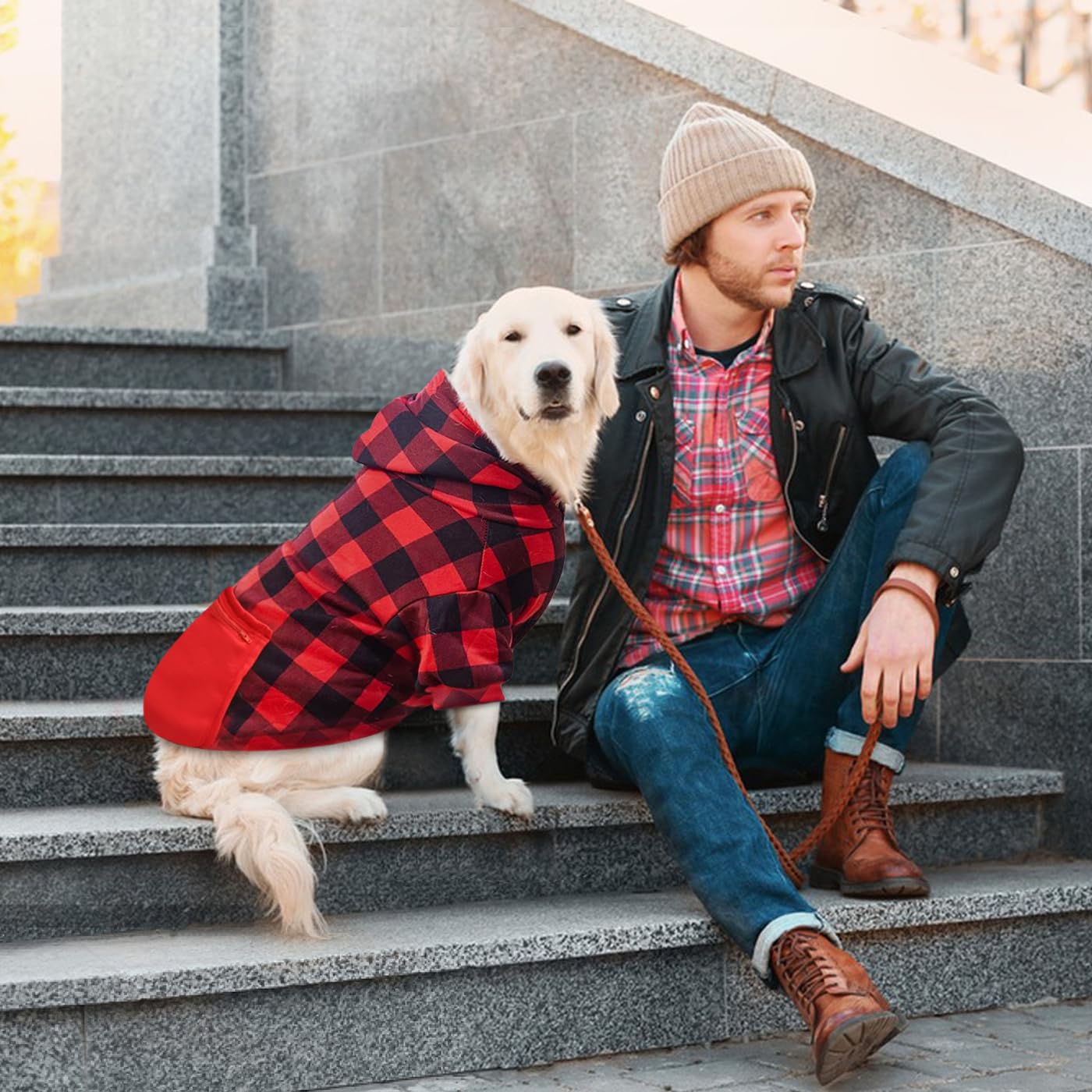 Mrcopetal Plaid Dog Sweatshirt - Soft Brushed Fleece Hoodie With Zipper Pocket For Dogs Winter Coat - Cotton Pet Hoodie Small To