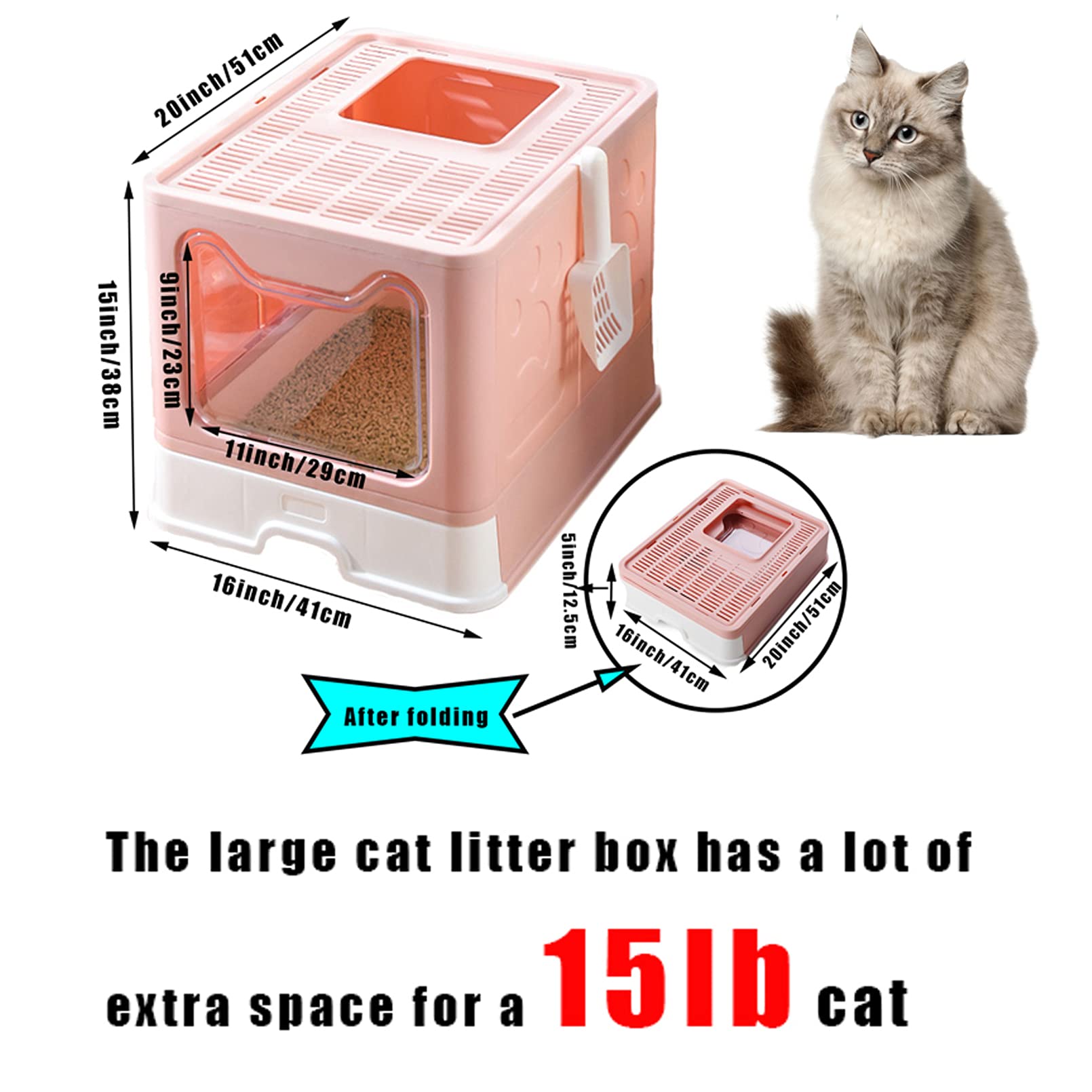 Hamiledyi Foldable Large Cat Litter Box Enclosed Cat Potty With Drawer Top Entry Type Anti-Splashing Cat Toilet With Lid And Cat Litter Scoop No Smell Cat Supplies For Cats And Kittens-Gray