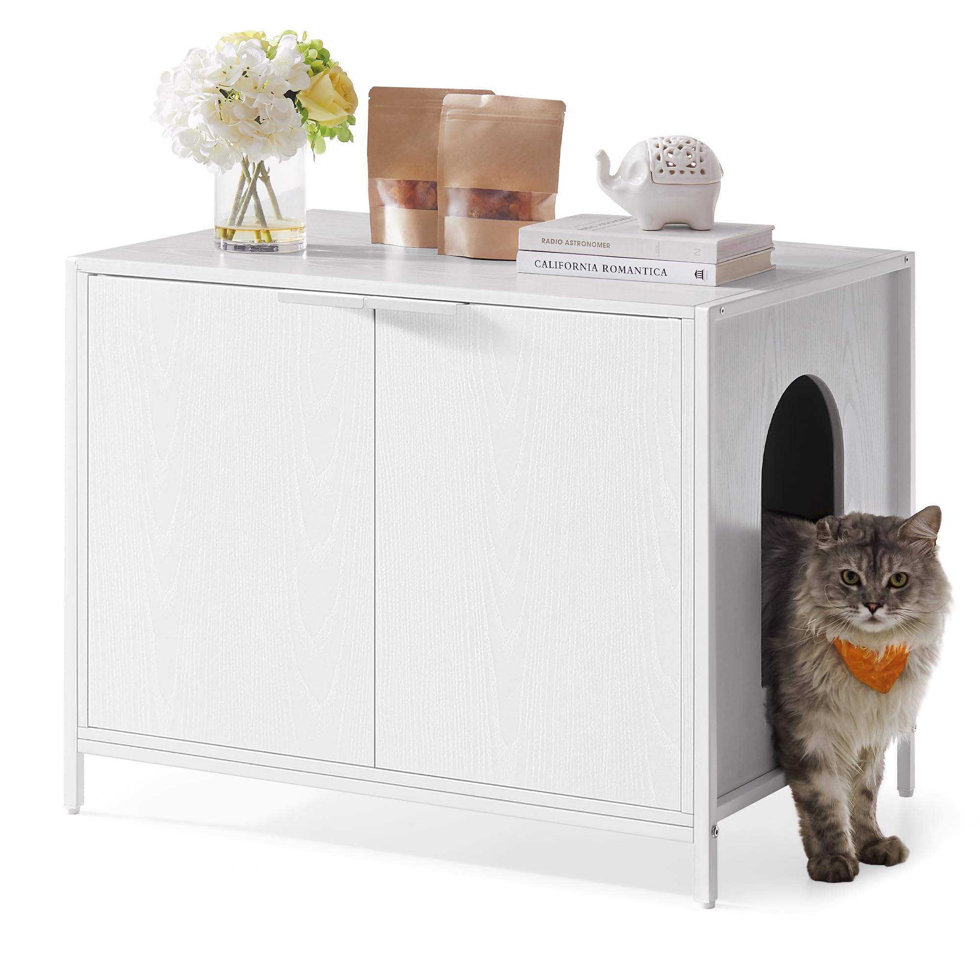 Feandrea Litter Box Enclosure, Modern Cat Litter Box Furniture Hidden, with Handles, Magnetic Locks, Cat House, Side End Table, 