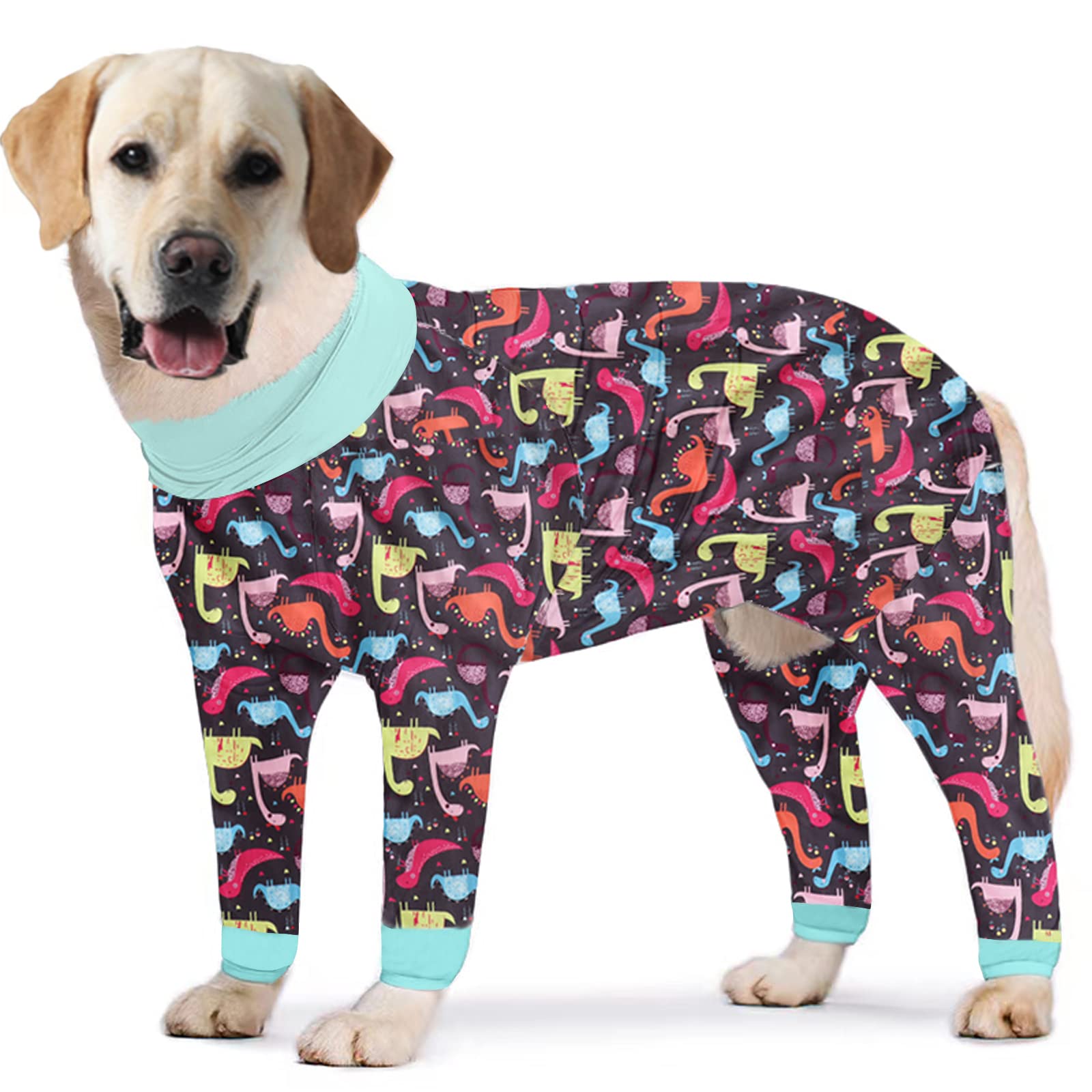 Pripre Dog Surgery Recovery Suit - Dinosaur Printed Long Sleeve Soft Pajamas Onesie Jumpsuit - Prevent Licking Shedding Suit For