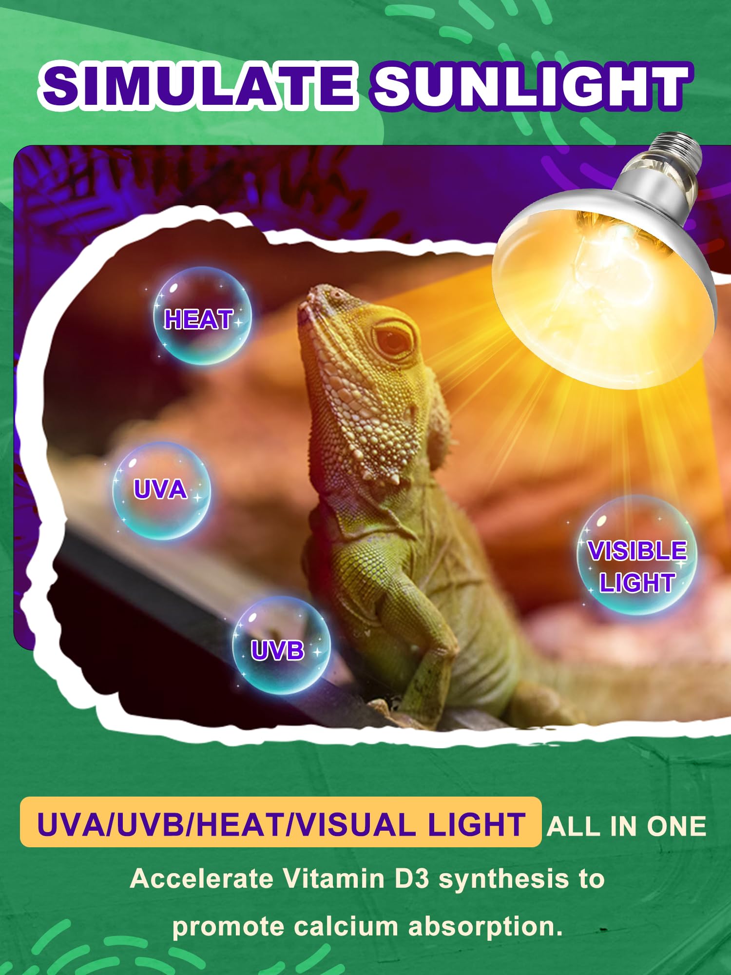 Heat Lamp Bulb, 80 Watt Full Spectrum Uva Uvb Reptile Heat Bulb, Basking Spot Light, Simulate Natural Sun Light For Reptile And