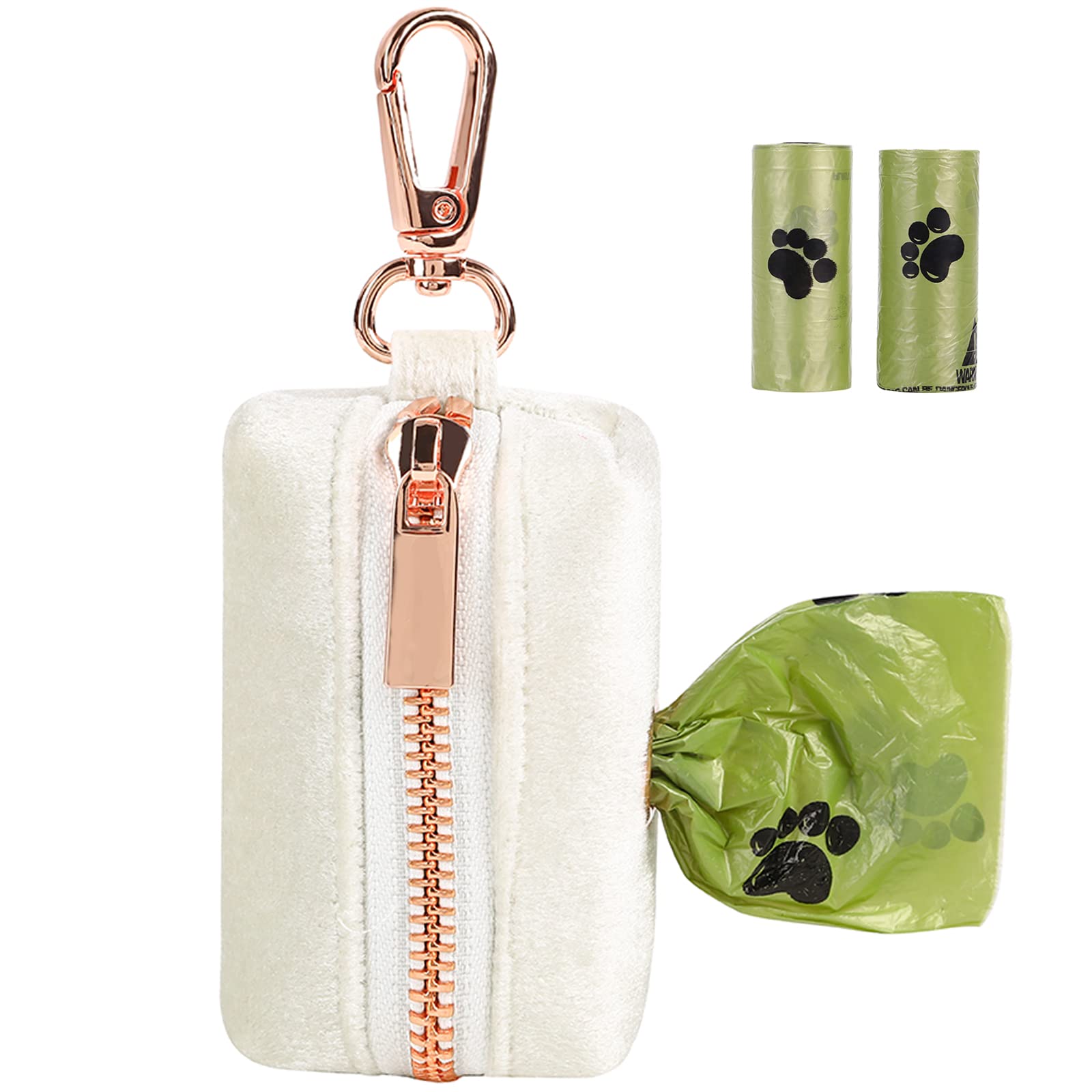 Aring Pet Velvet Dog Waste Bag Holder, White Doggy Poop Bags Dispenser Attach To Any Leashes, Portable Washable Pet Waste Pouch 