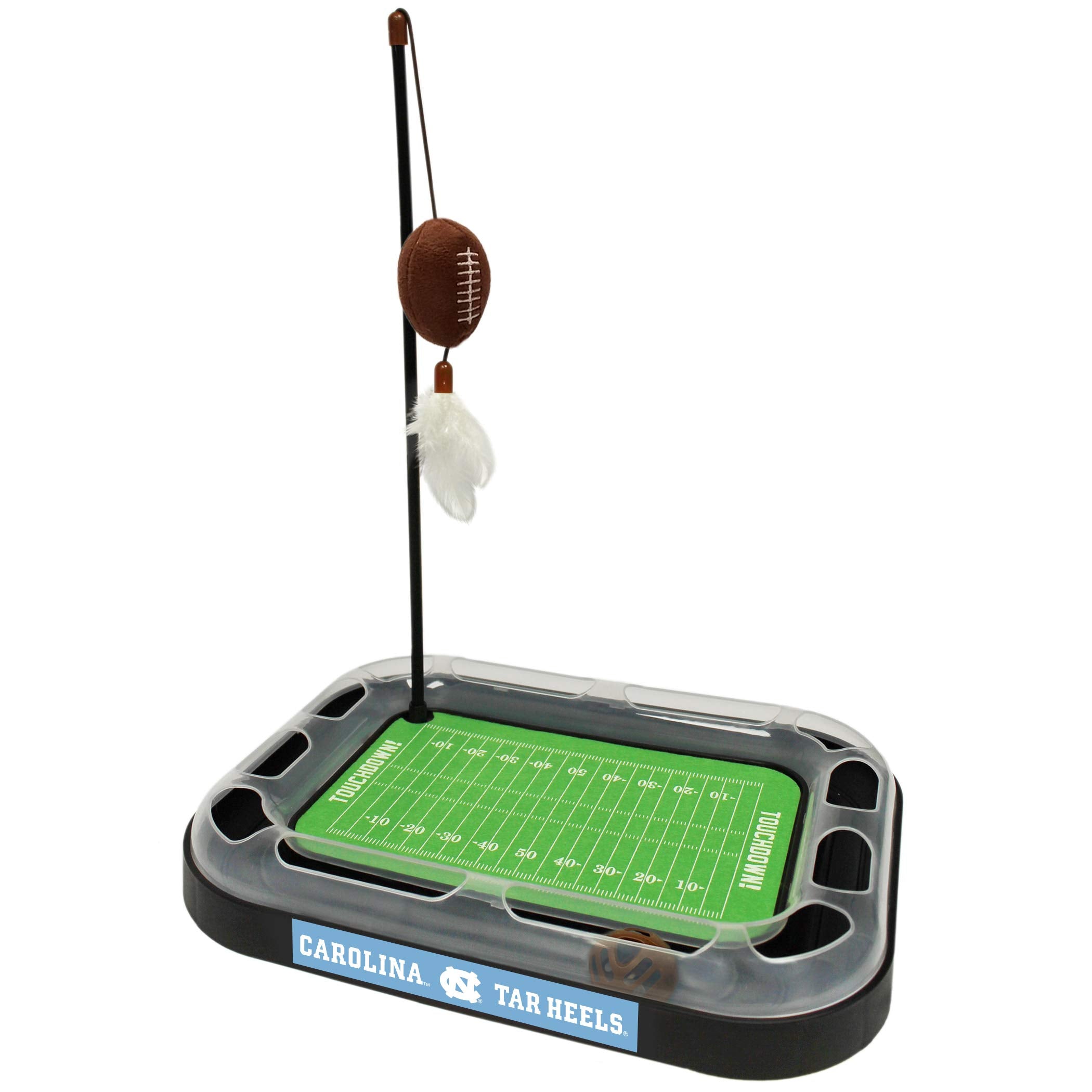 Pets First Ncaa North Carolina Tar Heels Football Field Cat Scratcher Toy With Catnip Filled Plush Football Toy & Feather Cat To