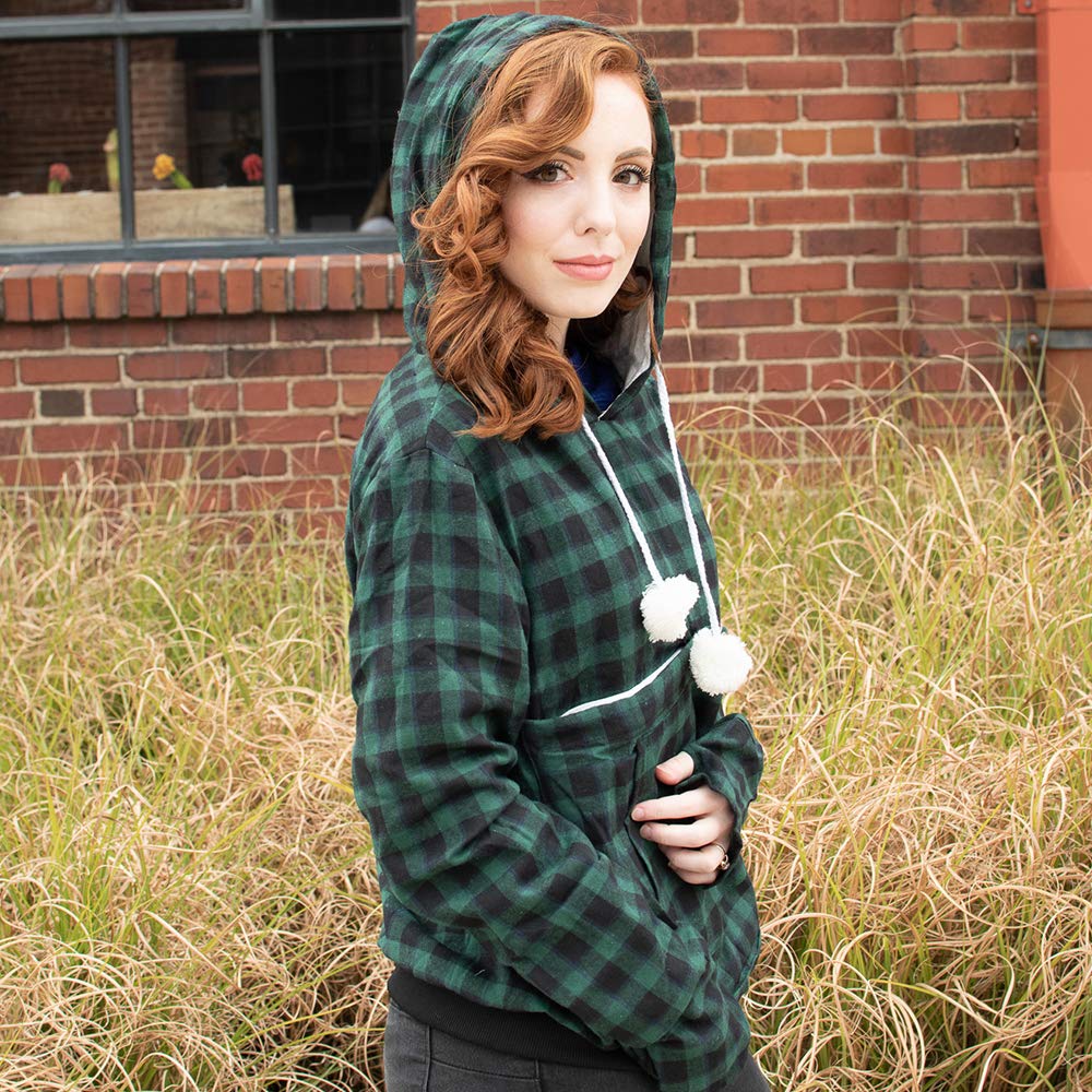 Alyc Pet Pouch Hoodie - Cat Dog Holder Sweatshirt Large Pocket Carrier Pullover Tops For Women (Green+Black, Xx-Large)