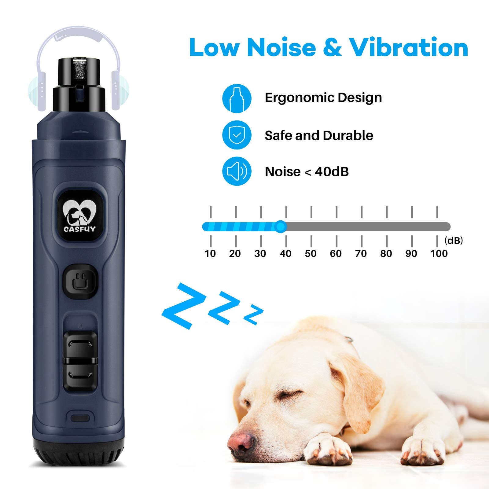 Casfuy Dog Nail Grinder With 2 Led Light - New Version 2-Speed Powerful Electric Pet Nail Trimmer Professional Quiet Painless Paws Grooming & Smoothing For Small Medium Large Dogs And Cats (Blue)