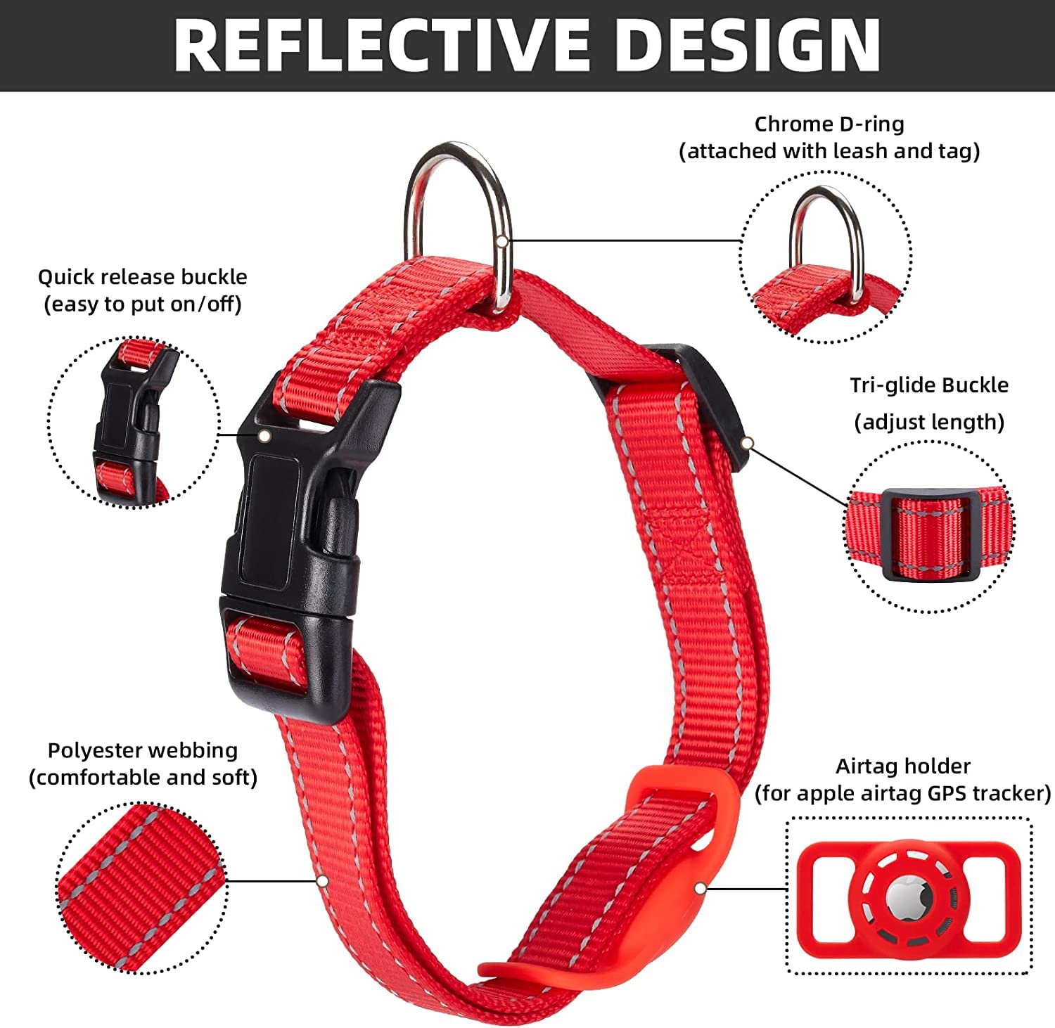Konity Airtag Cat Collar, Compatible With Apple 2021, Nylon Pet Kitten Puppy Collar With Silicone Holder For Small Dogs, Red,Xs: 8''-12'' Neck