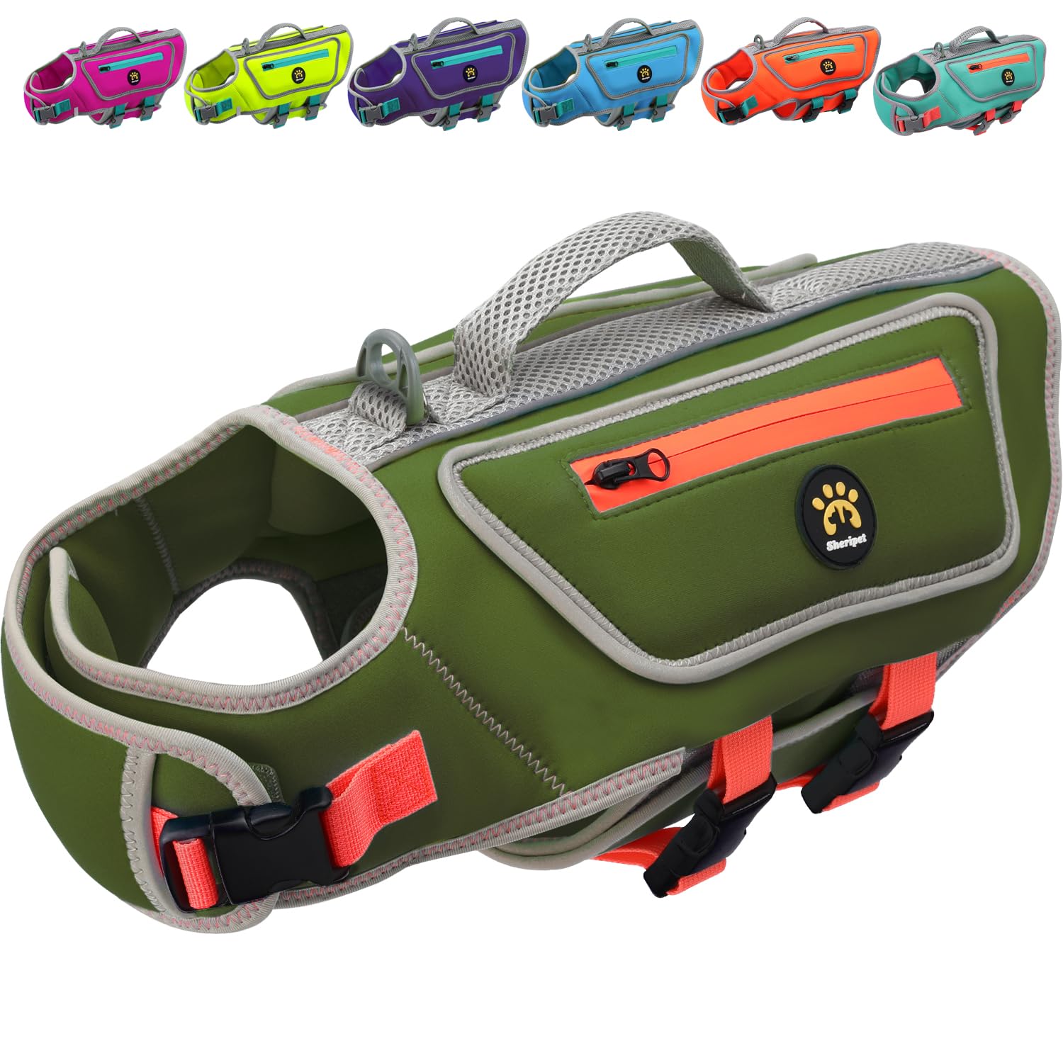 Sheripet Dog Life Jacket For Small Dogs With High Buoyancy, Lightweight Dog Lifevest For Swimming Adjustable Reflective Dogs Flo