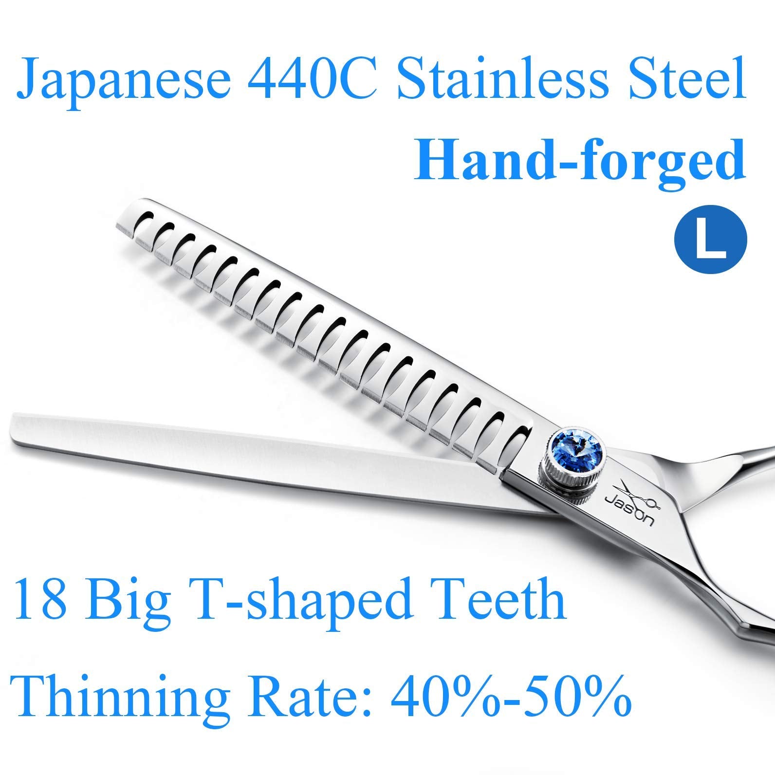 Jason Left Handed 7' 18-Tooth Texturising Dog Grooming Chunkers Scissor, Ergonomic Cats Grooming Shears Pets Trimming Kit With Offset Handle, Sharp, Comfortable Shear