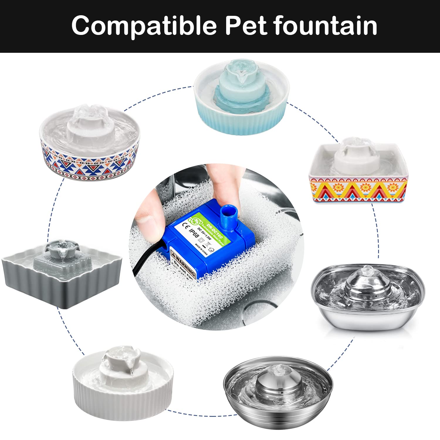 Cat Water Fountain Pre-Filter Sponge 8 Pack For Ceramic Cat Fountain And Stainless Steel Pet Water Fountain