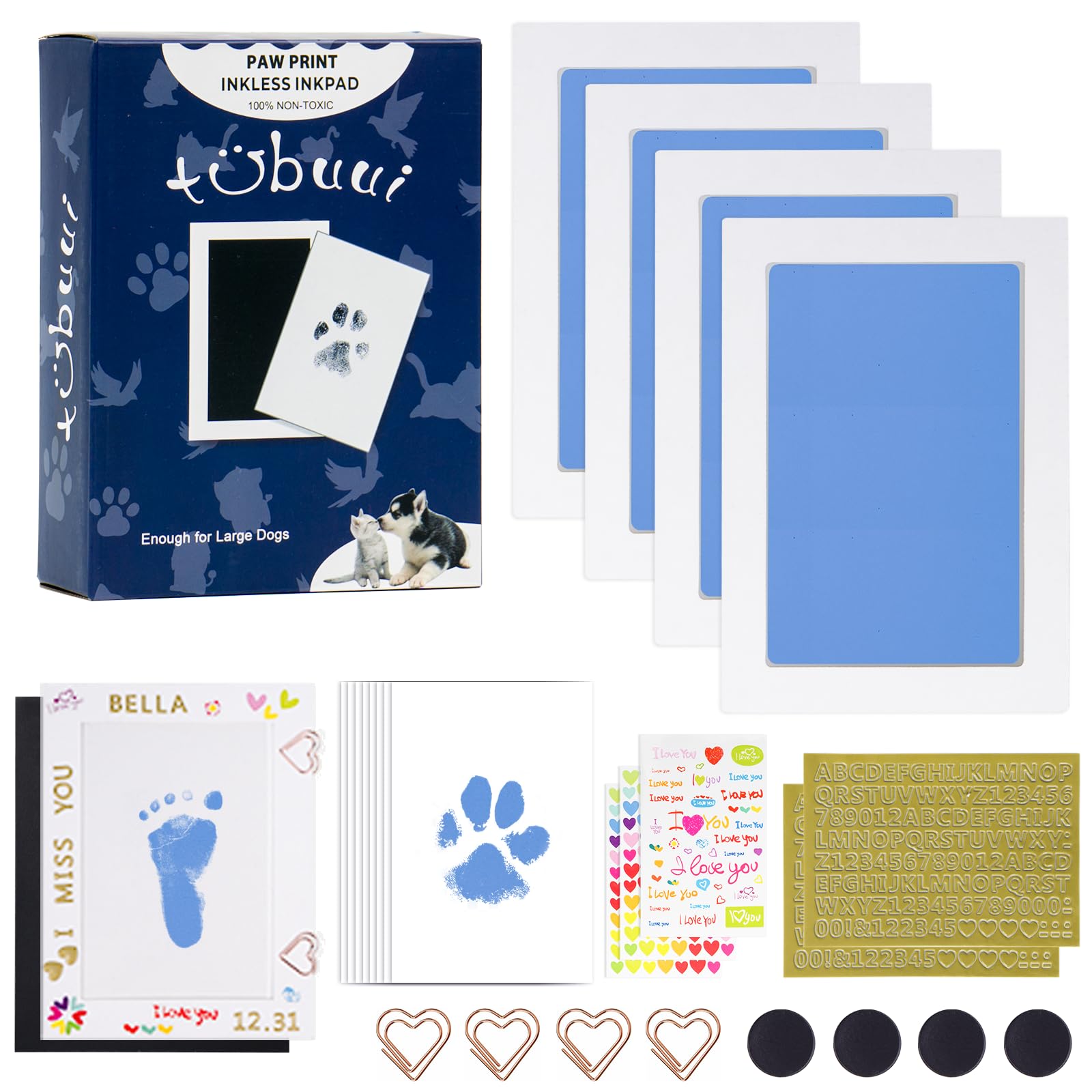 Tubuui Paw Print Kit For Dogs Cats,Inkless Baby Hand And Footprint Kit, Dog Nose Print Kit,Clean Touch Ink Pad Kit,No Mess Newbo