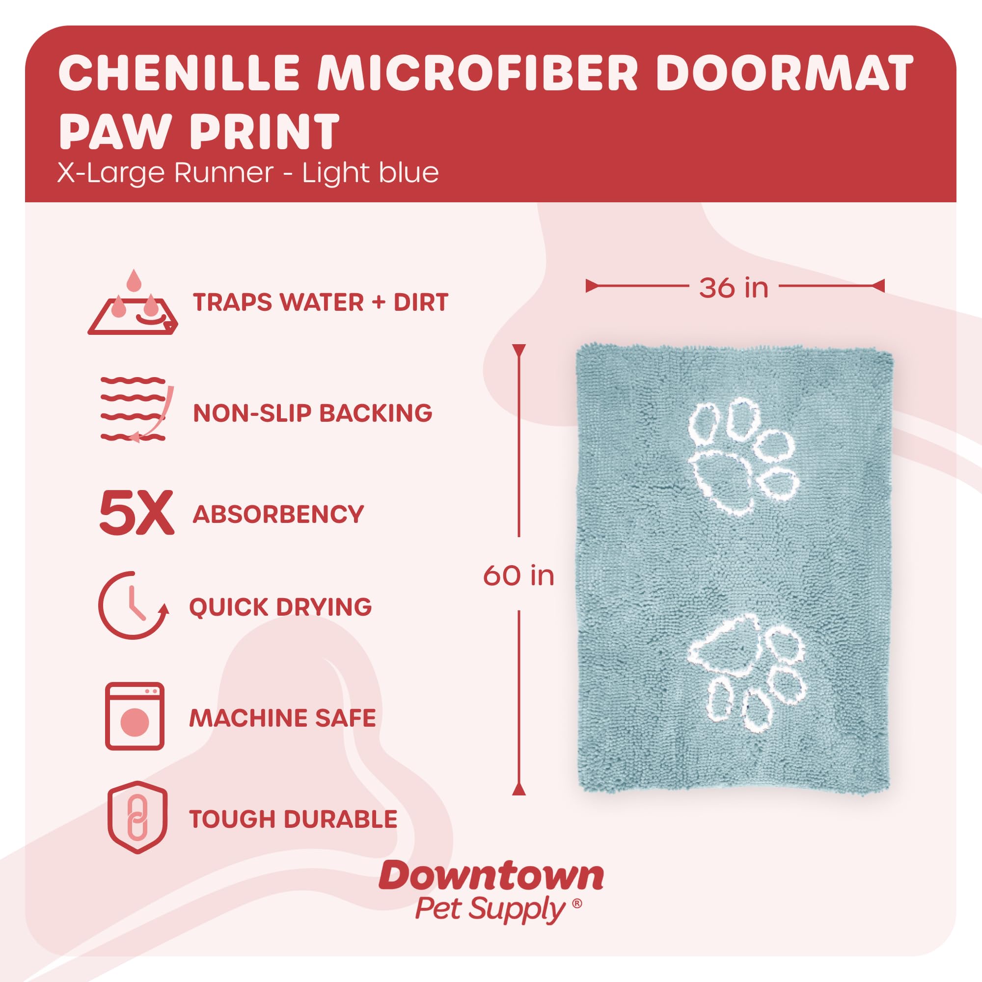 My Doggy Place Microfiber Dog Mat for Muddy Paws, 60 x 36 Oatmeal with Paw Print - Non-Slip, Absorbent and Quick-Drying Dog Paw