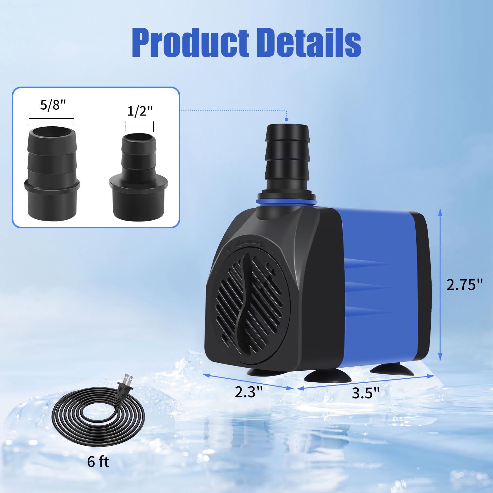 AQUANEAT Small Fountain Pump, 480 GPH Submersible Water Pump for Aquarium Fish Tank, Outdoor Water Fountain, Hydroponics, Pond