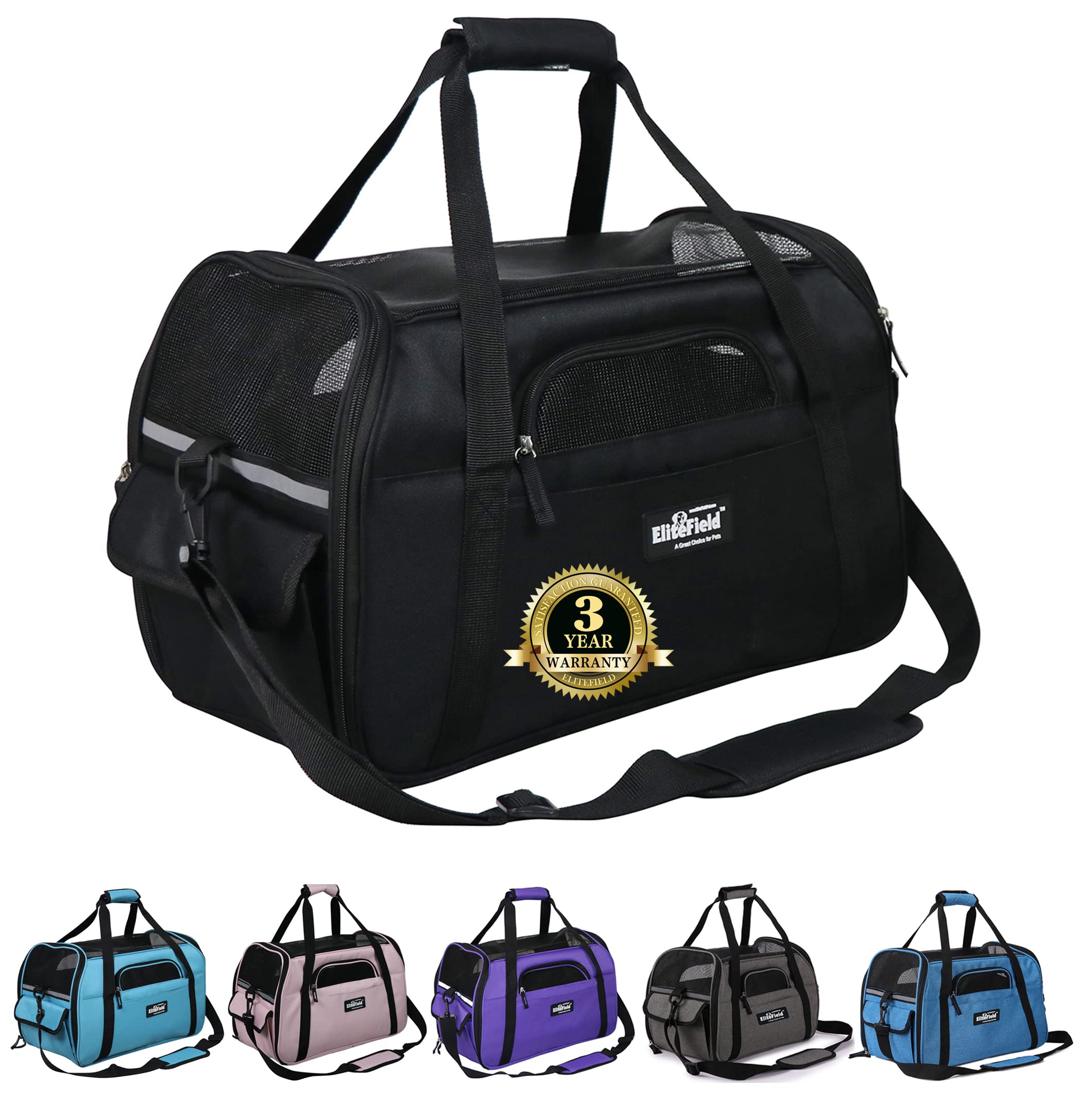 EliteField Soft Pet Carrier (3 Year Warranty, Airline Approved) Soft Sided Dog Puppy Cat Carrier Travel Bag (X-Large: 21 L x 12 