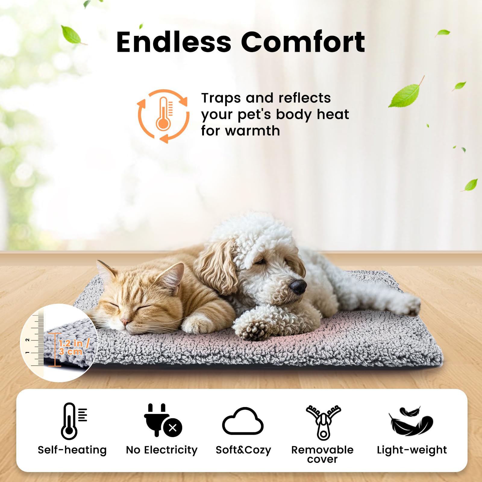 Miguel Cat Bed Self Warming Dog Bed Cat Self Heating Mat for Dog Heating Pad for Dogs House 24 x 18 inch Thermal Dog Crate Pad,