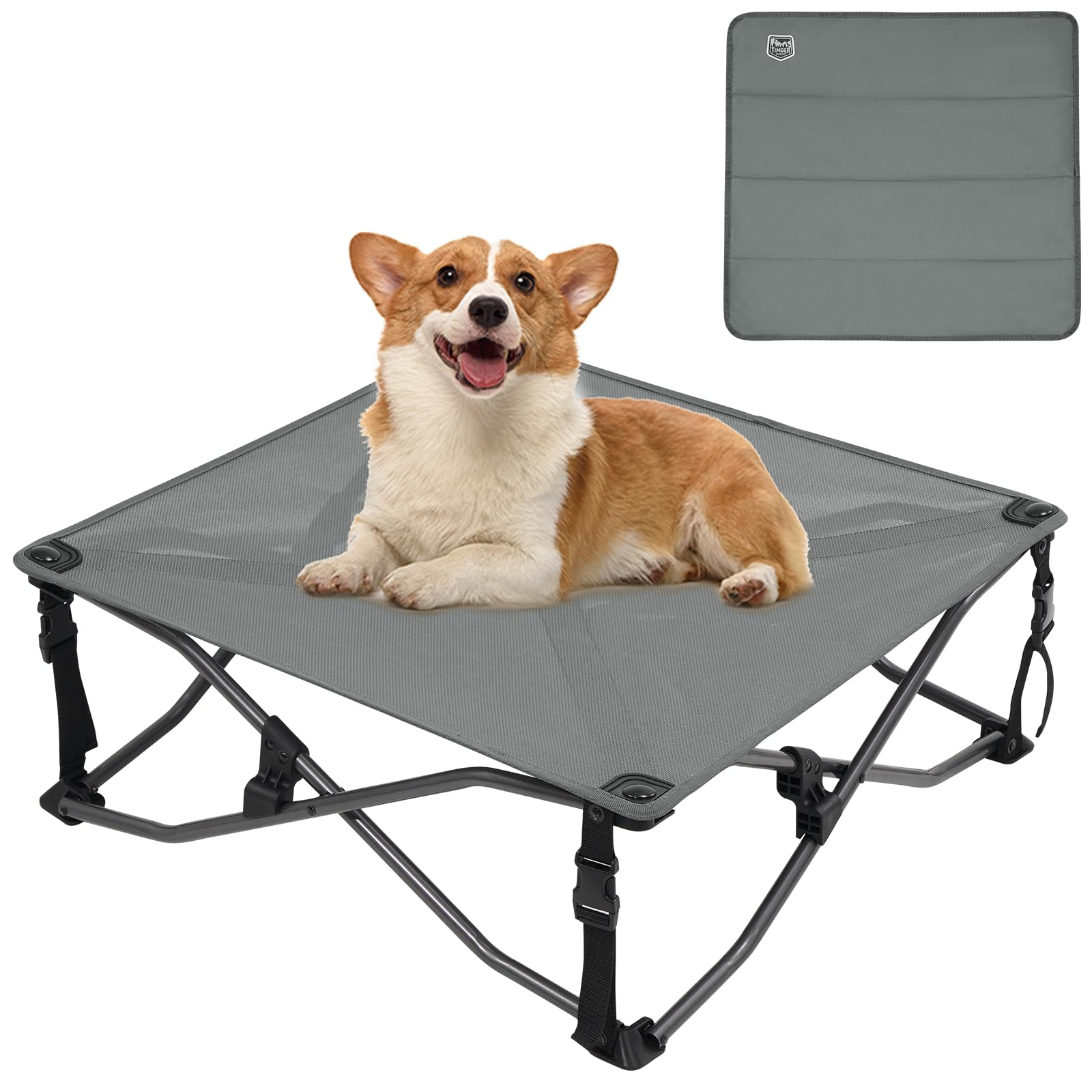 Timber Ridge Small Elevated Dog Bed, 3-In-1 Portable, Folding, And Raised With Removable Pad Mat, Cooling Design For Indoor And 
