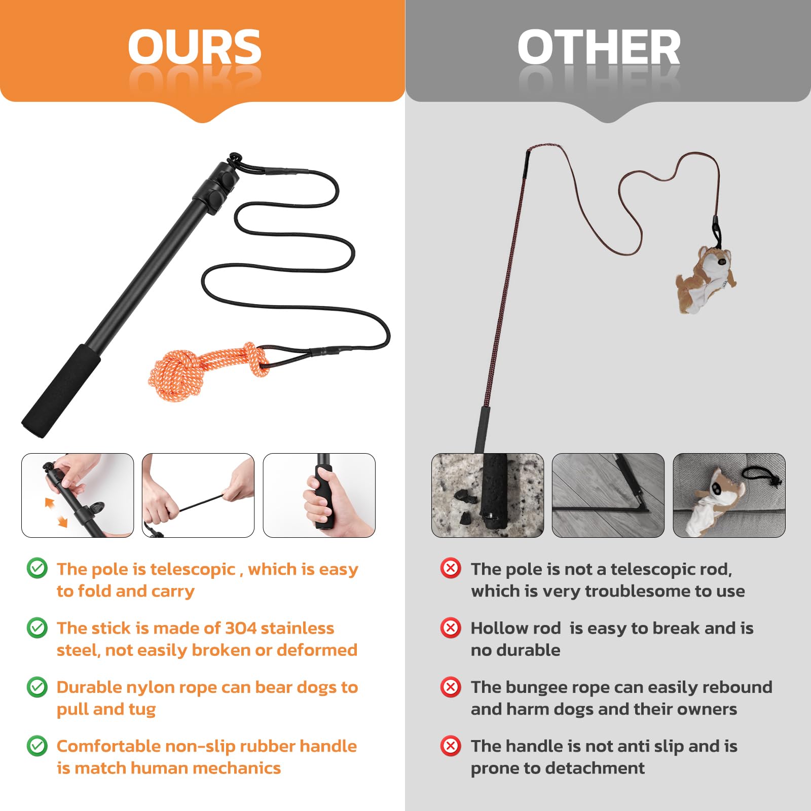 LOOBANI Flirt Pole for Dogs - Chase & Tug of War, Interactive Toys & Extendable Teaser Wand for Small Dogs Training & Exercise