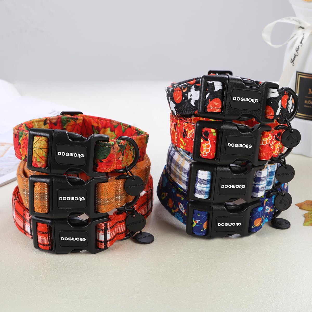 Dogwong Cotton Dog Collar, Heavy-Duty Fall Dog Collar Durable Soft Fabric Pet Dog Collar Cute Halloween Puppy Necklace For Small Medium Large Dog