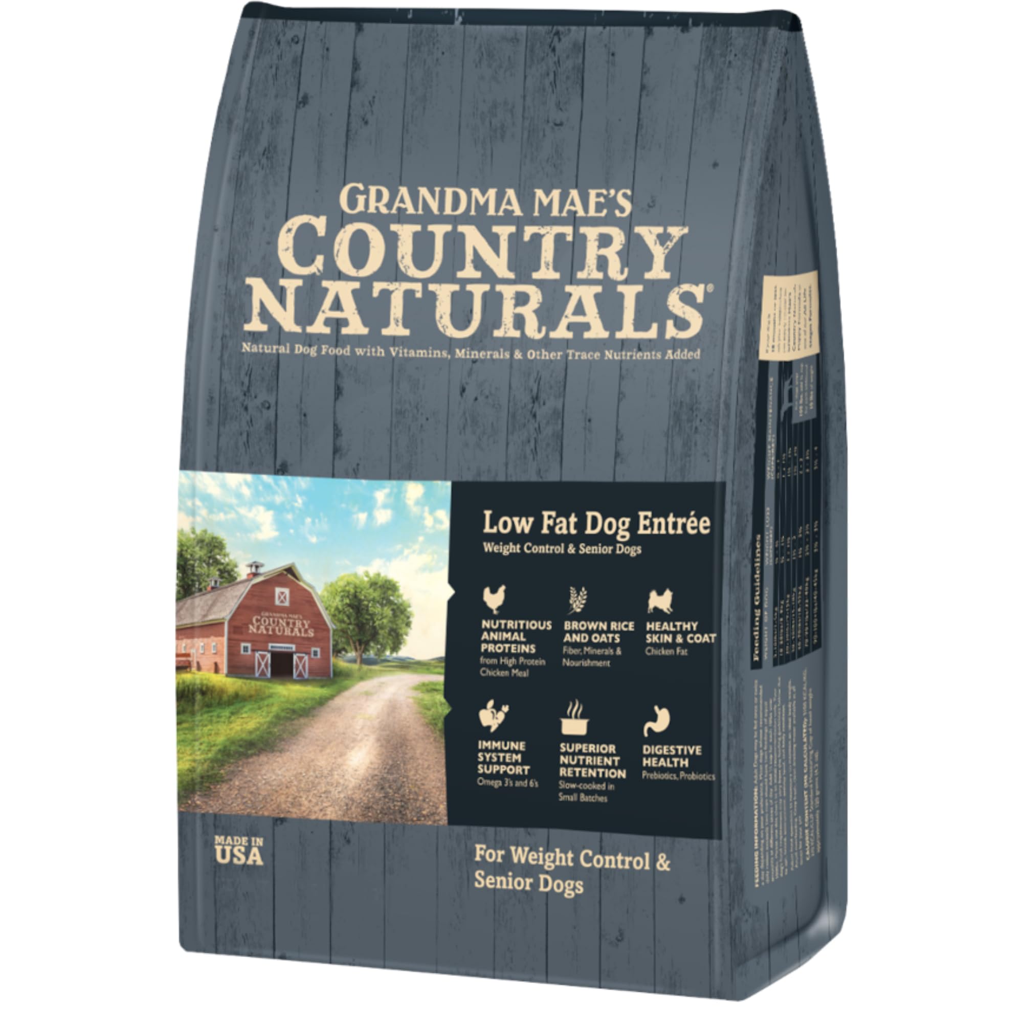 Grandma Maes Country Naturals Dry Dog Food, Weight Control & Senior Dog Formula, Chicken & Brown Rice, Slow Cooked & Nutrient De