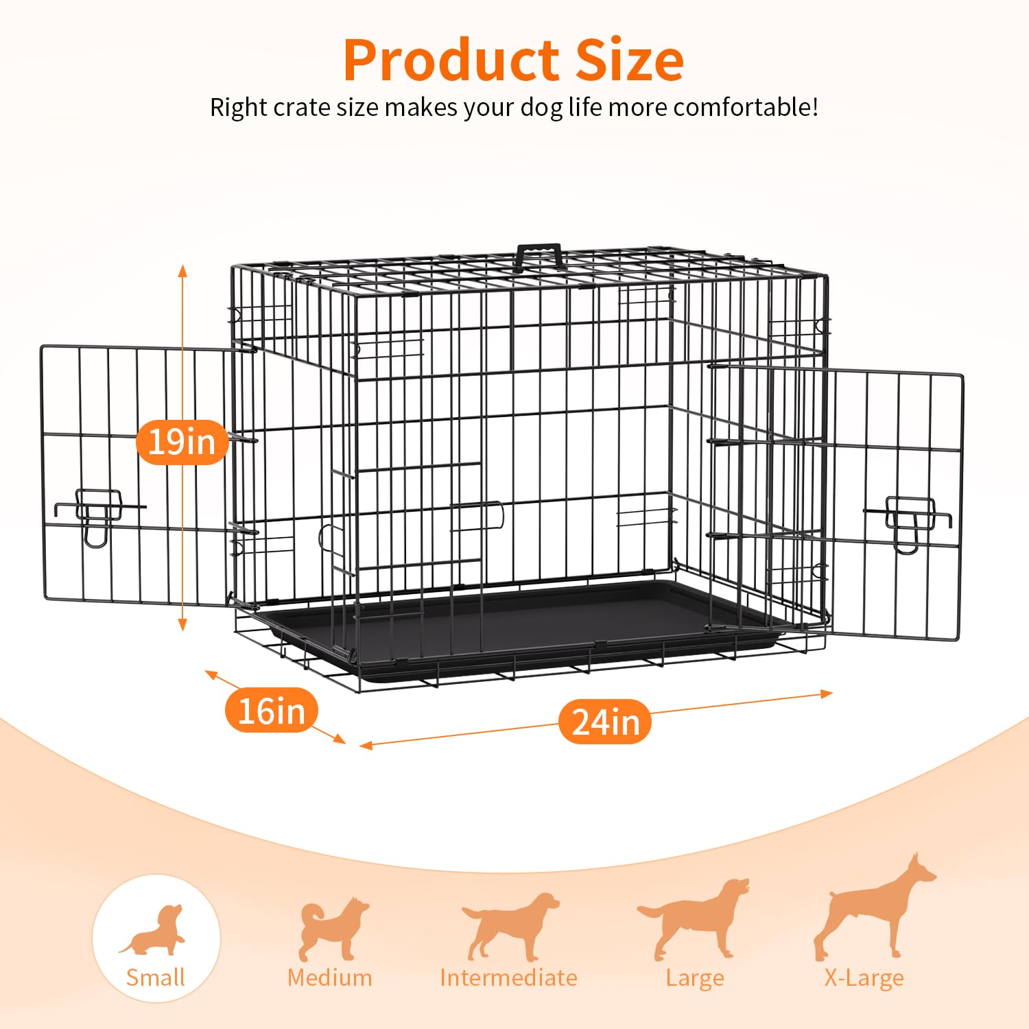 FDW Dog Crate 24-Inch Dog Cage Single Door Foldable Metal Kennel with Leakproof Tray Foldable Design Indoor Outdoor Use for Smal