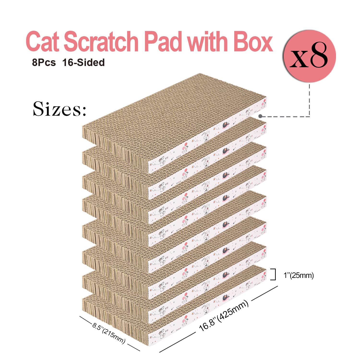 8 Packs In 1 Cat Scratch Pad, Cat Scratcher Cardboard,Reversible,Durable Recyclable Cardboard, Premium Scratch, Suitable For Cats To Rest, Grind Claws And Play