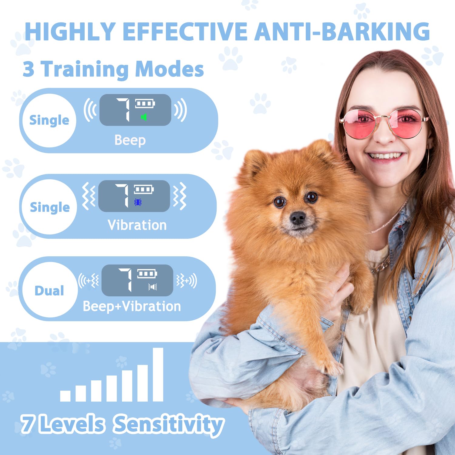 Ricivi Dog Bark Collar For Small Dogs 2 Pack, No Shock Anti-Bark Collars With 7 Sensitivities, 3 Adjustable Modes Beep & Vibrati