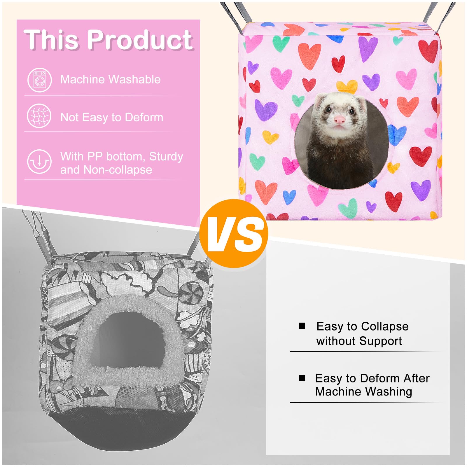 Glittme Ferret Hammock 4 Pack Ferret Cage Accessories Washable Rat Hammock Soft Guinea Pig Hammock For Ferrets, Rat, Sugar Glide