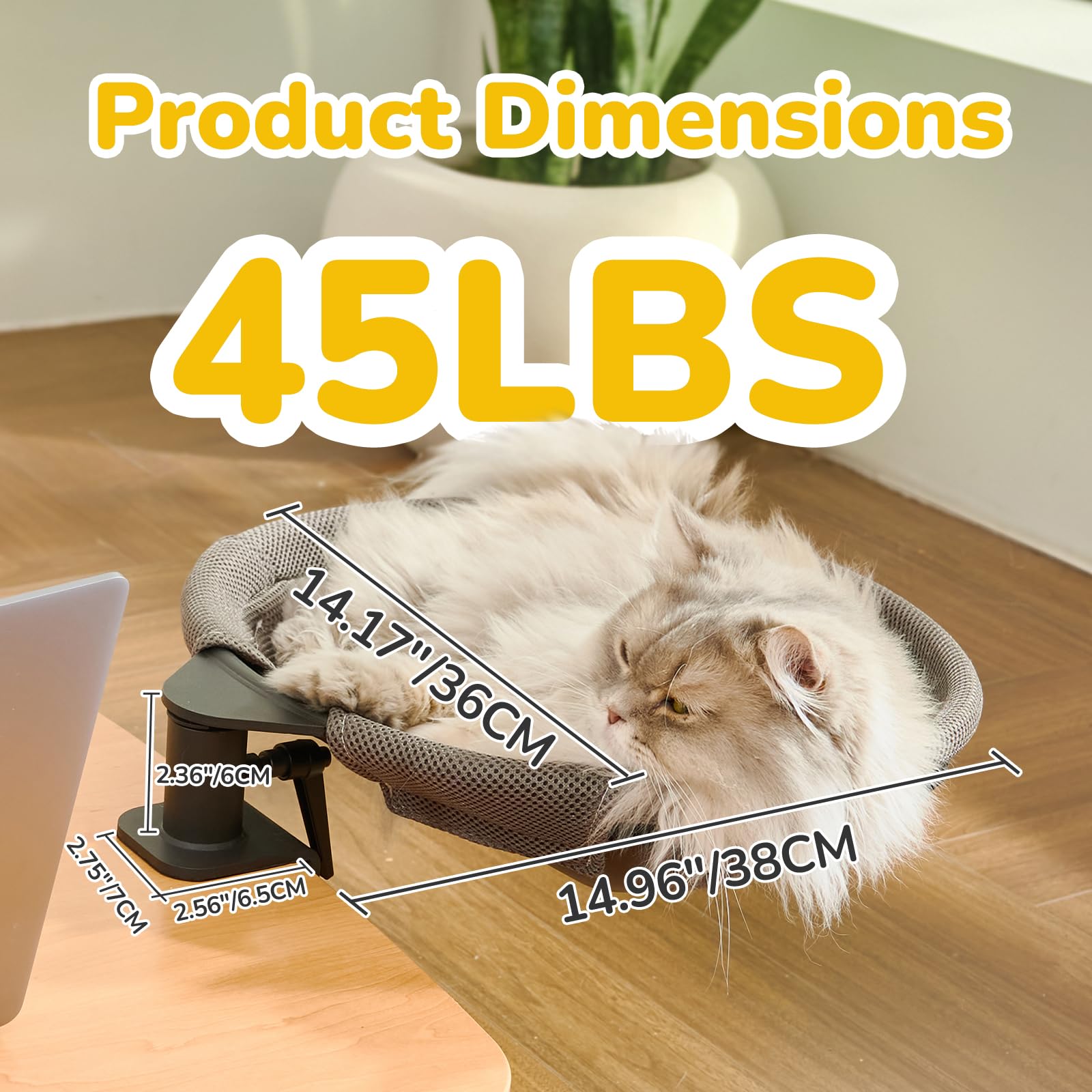 Cat Desk Bed - Desk Bed For Cats - 360 Rotation With 2 Different Washable Cat Bed Mat 14.96'' L X 14.17'' W, Pet Hammock Comfort