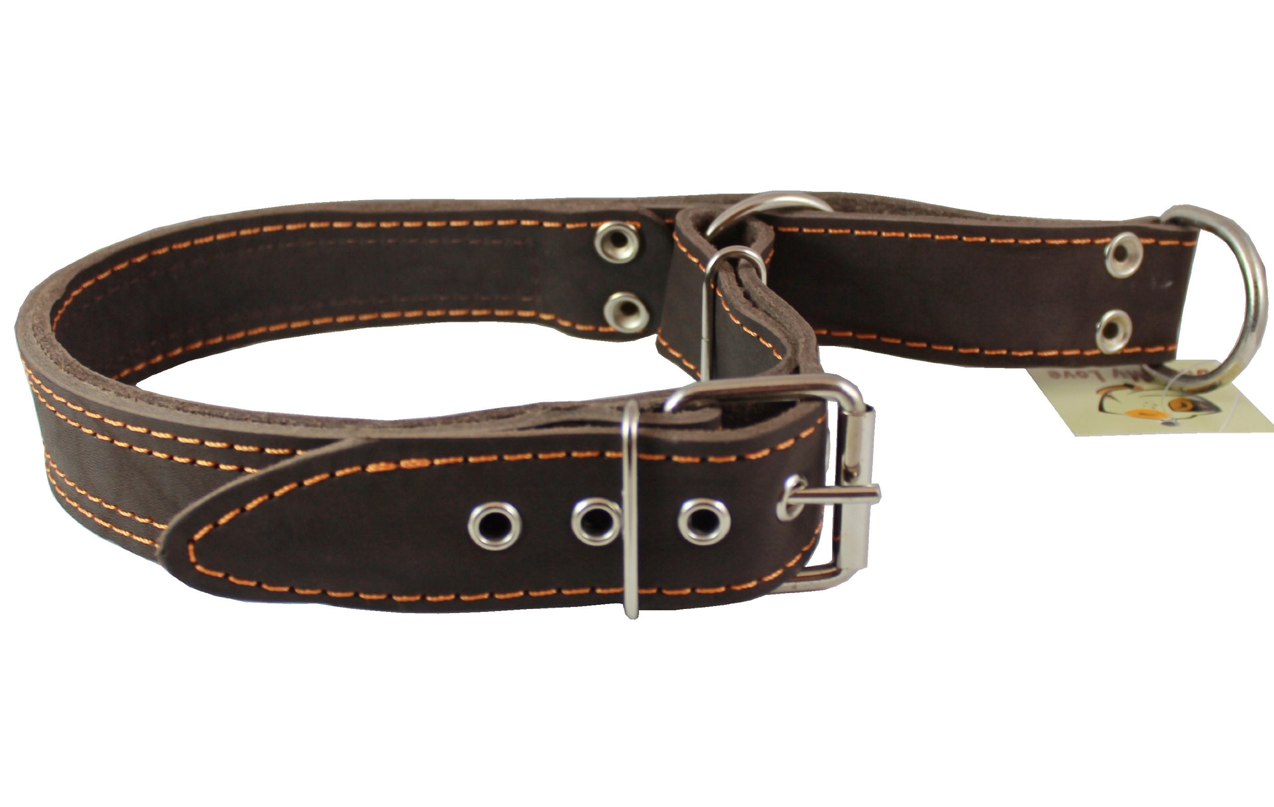 Martingale Genuine Brown Double Ply Leather Dog Collar Choker Large Fits 19'-22.5' Neck.
